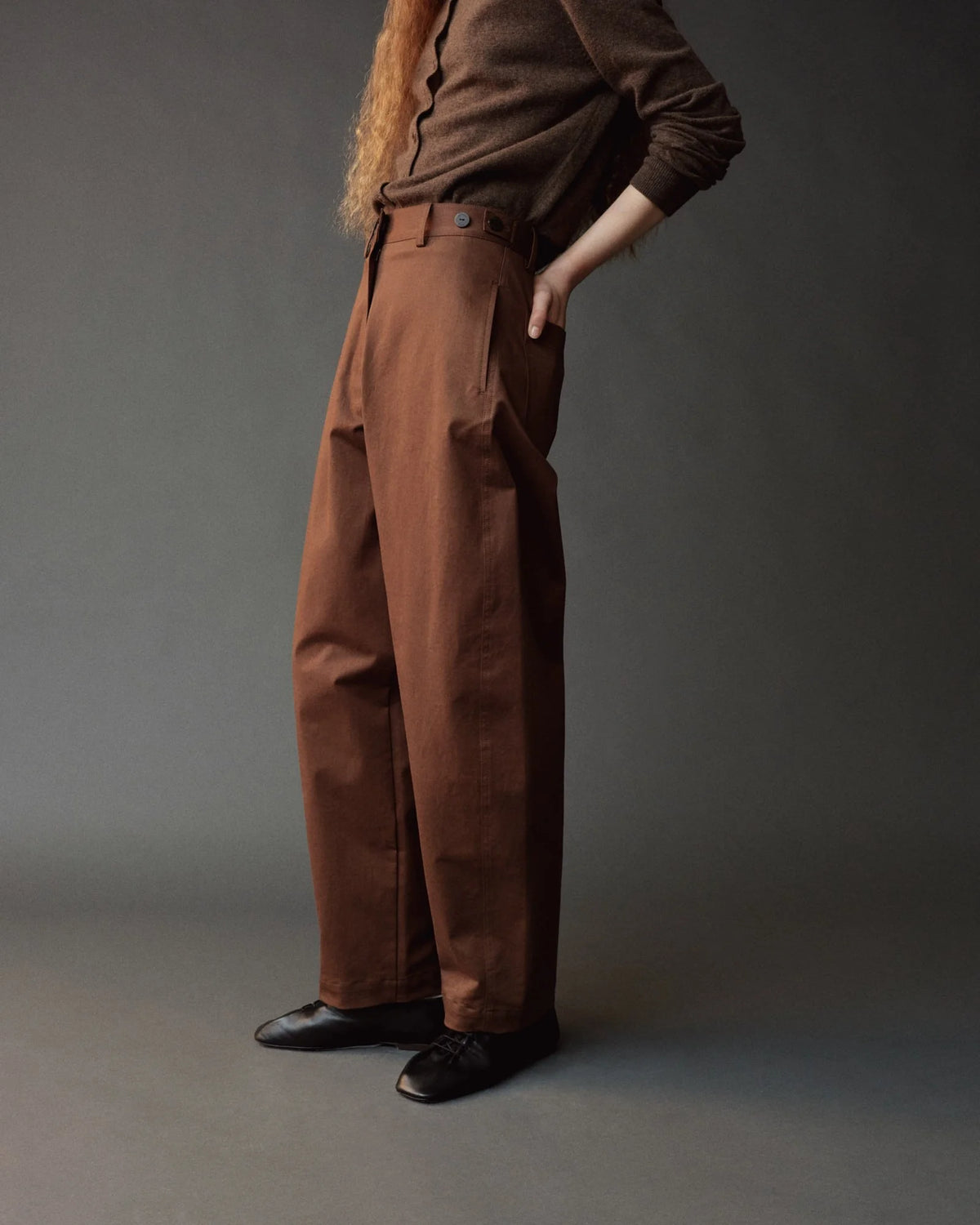 Brown Cotton Barrel Leg Pants