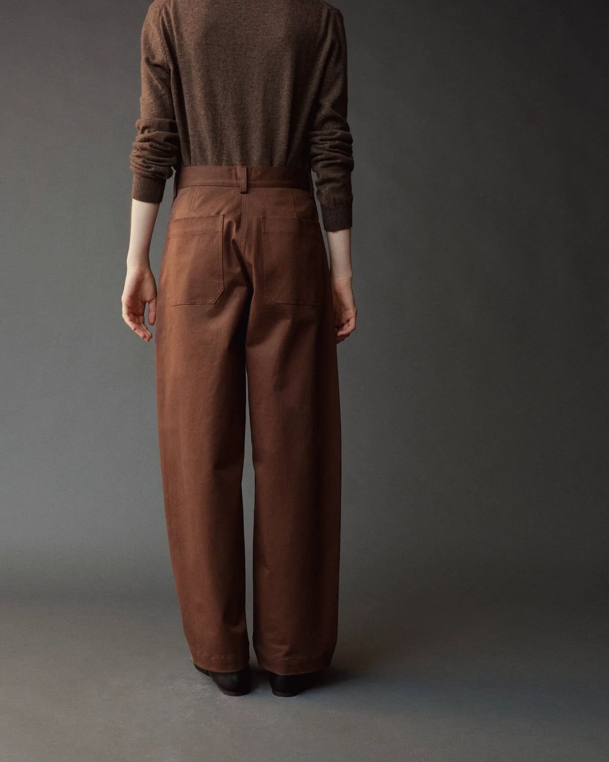 Brown Cotton Barrel Leg Pants