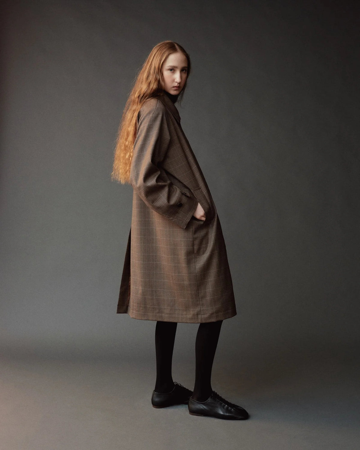 Brown Plaid Wool Blend Trench Coat