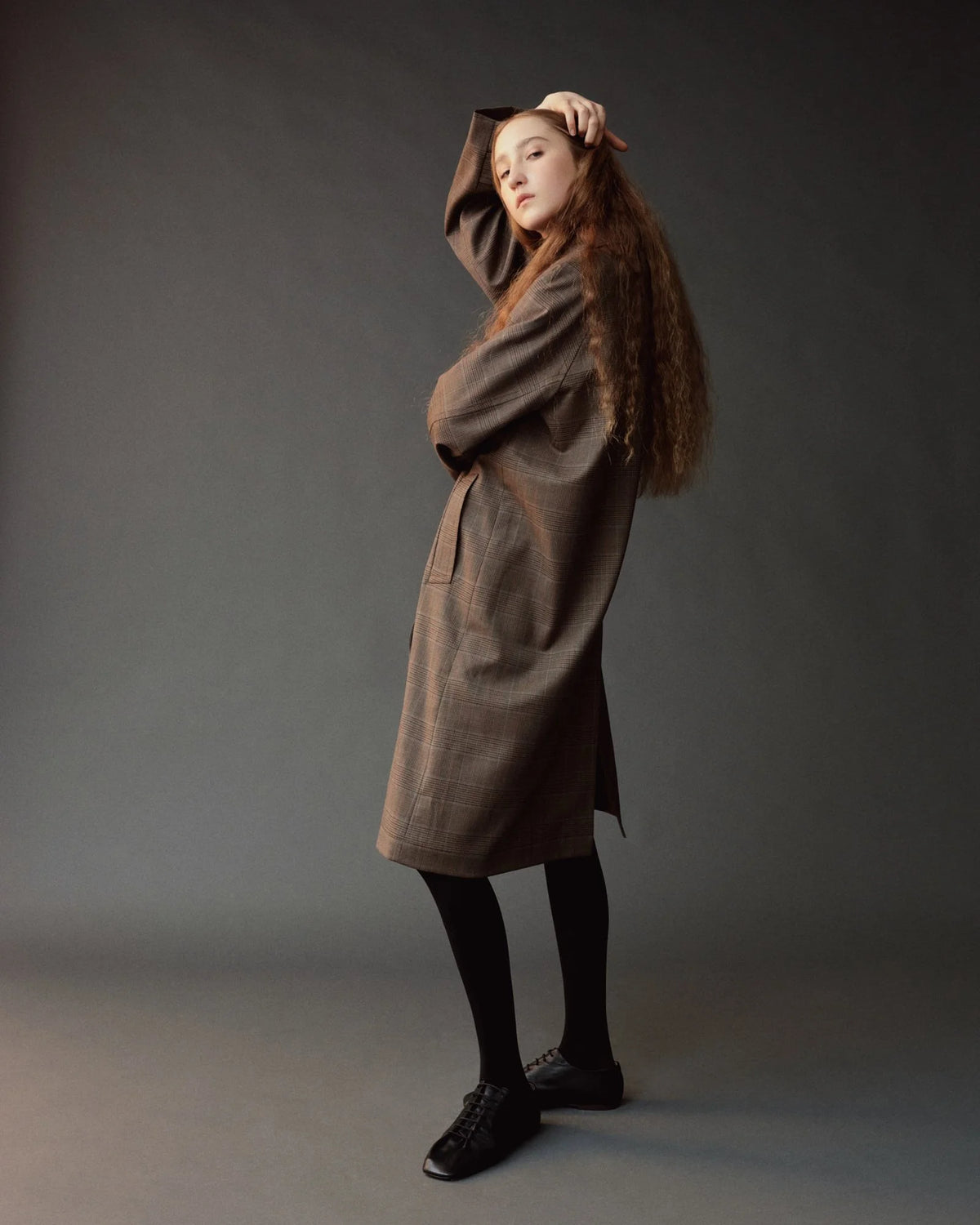 Brown Plaid Wool Blend Trench Coat