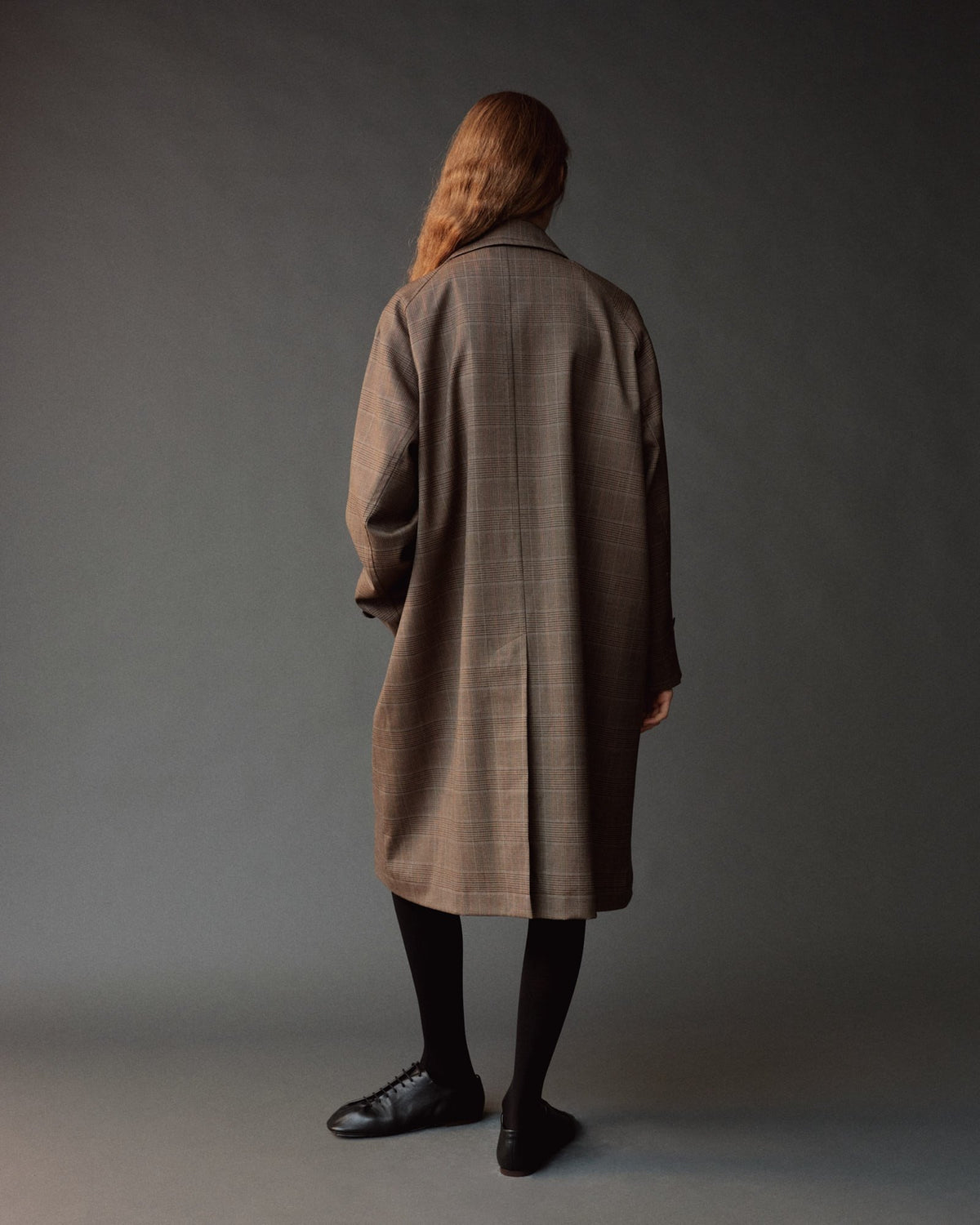 Brown Plaid Wool Blend Trench Coat