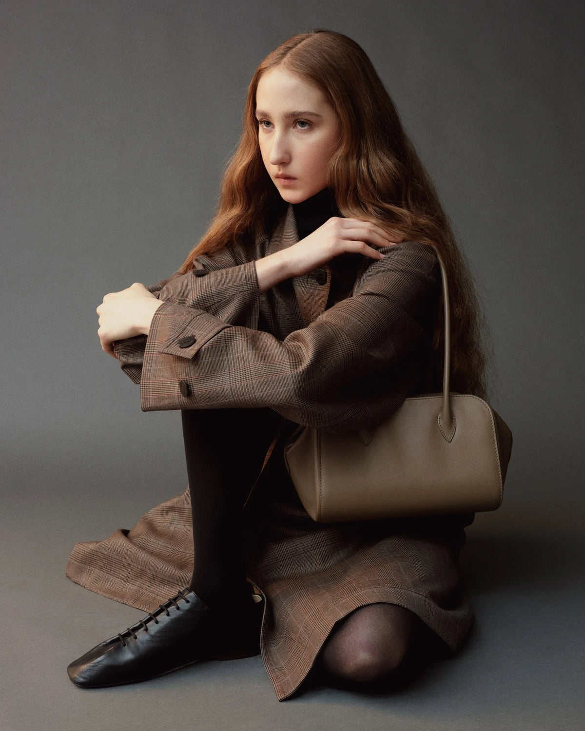 Brown Plaid Wool Blend Trench Coat