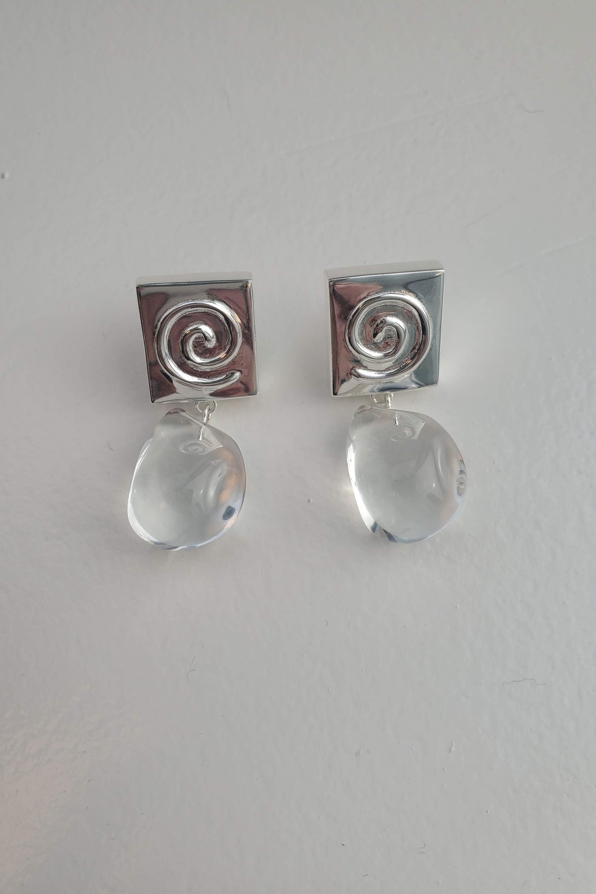 Silver Spiral And Crystal Drop Earring
