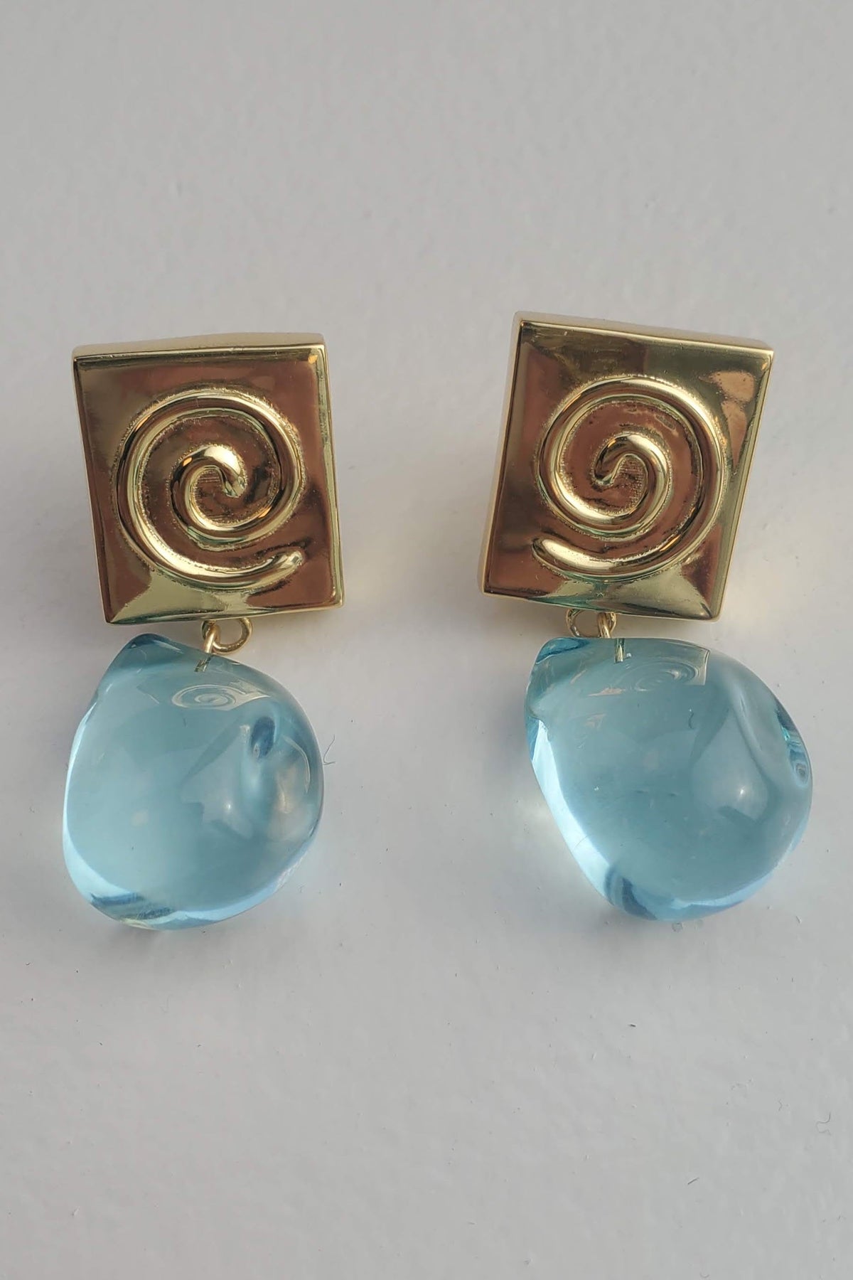 Gold Spiral Blue Crystal Drop Earring