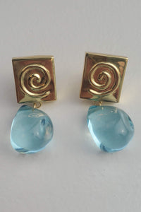 Gold Spiral Blue Crystal Drop Earring