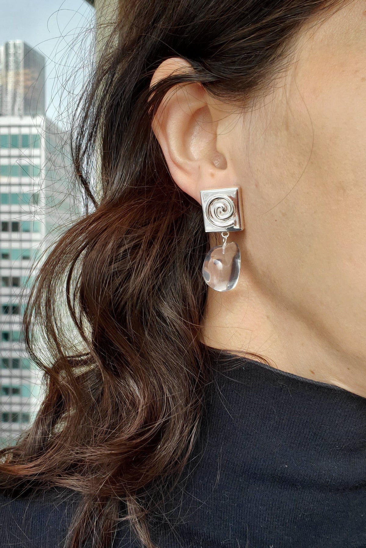 Silver Spiral And Crystal Drop Earring