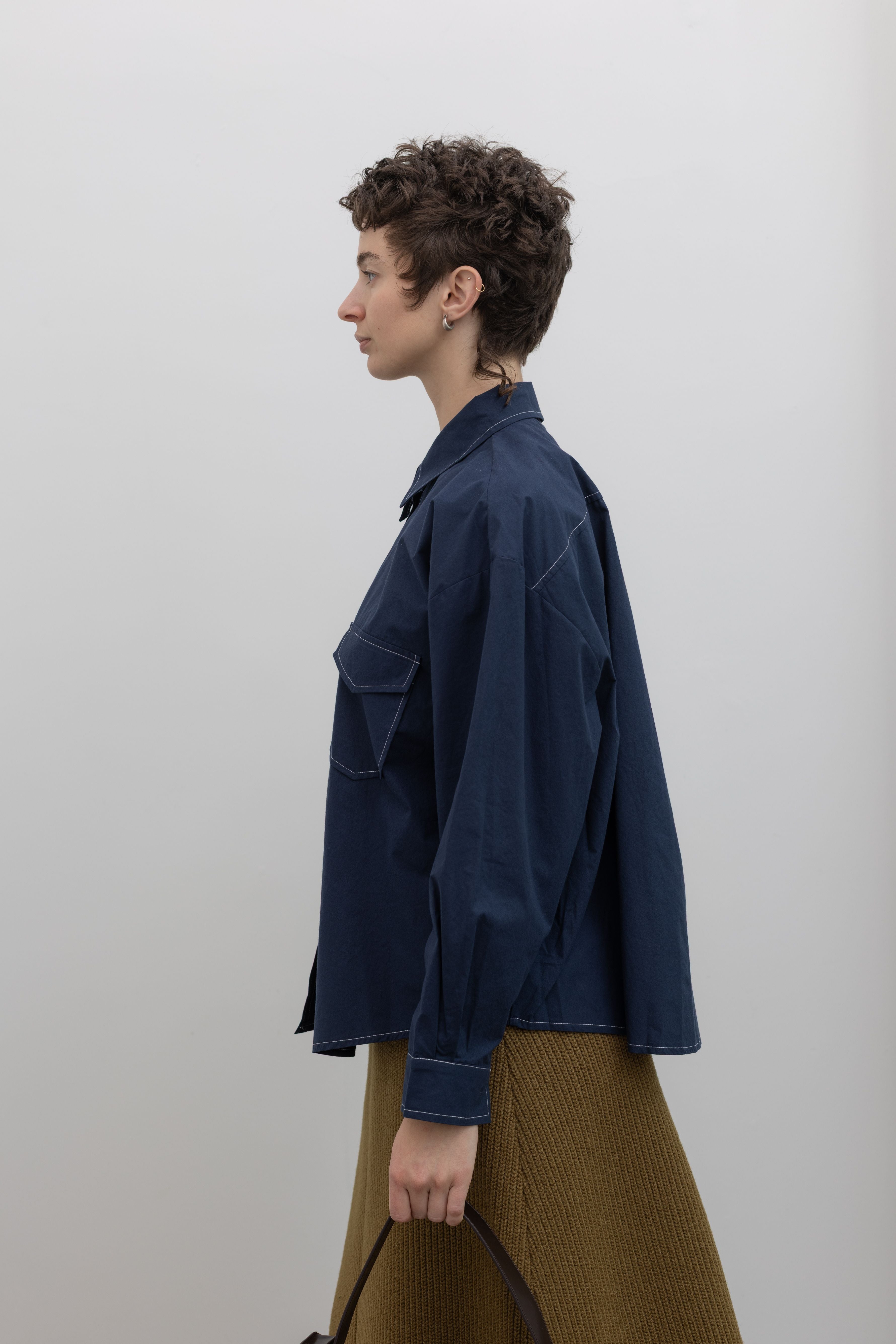 Navy Contrast Stitch Oversized Button Down