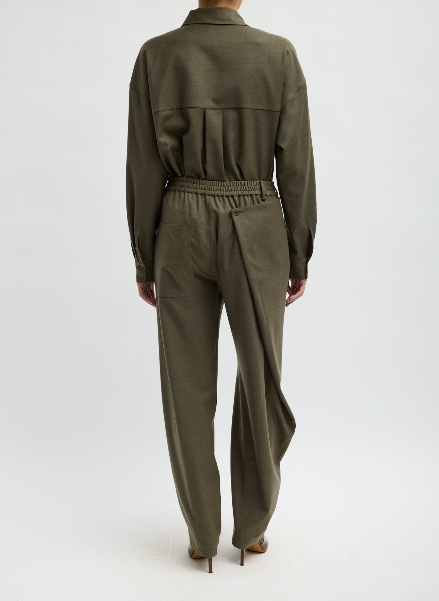 Army Green Cozy Flannel Side Drape Pant