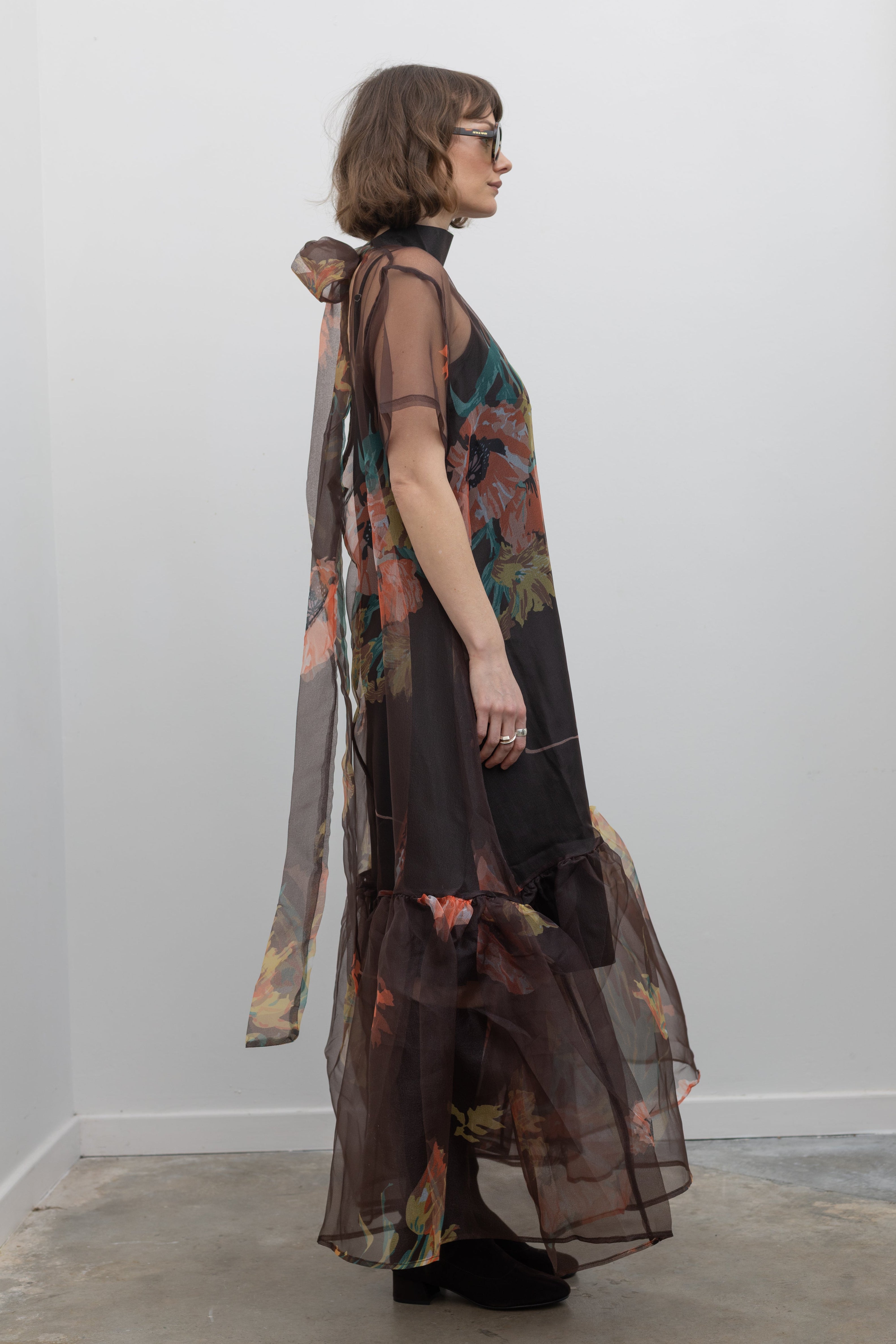 Floral Organza Drop Waist Maxi Dress