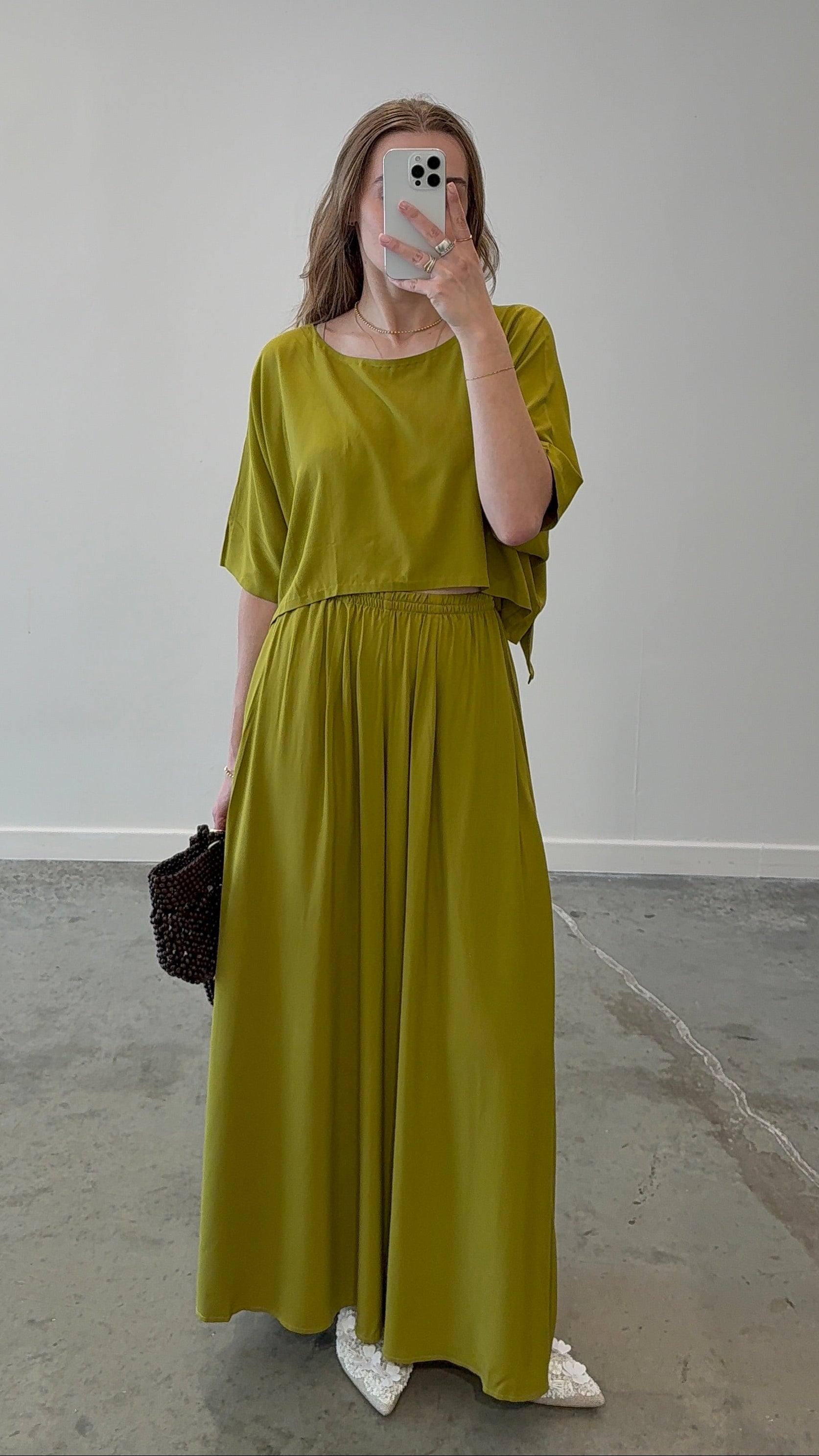 Green Rice Journal Dolman Cropped Top
