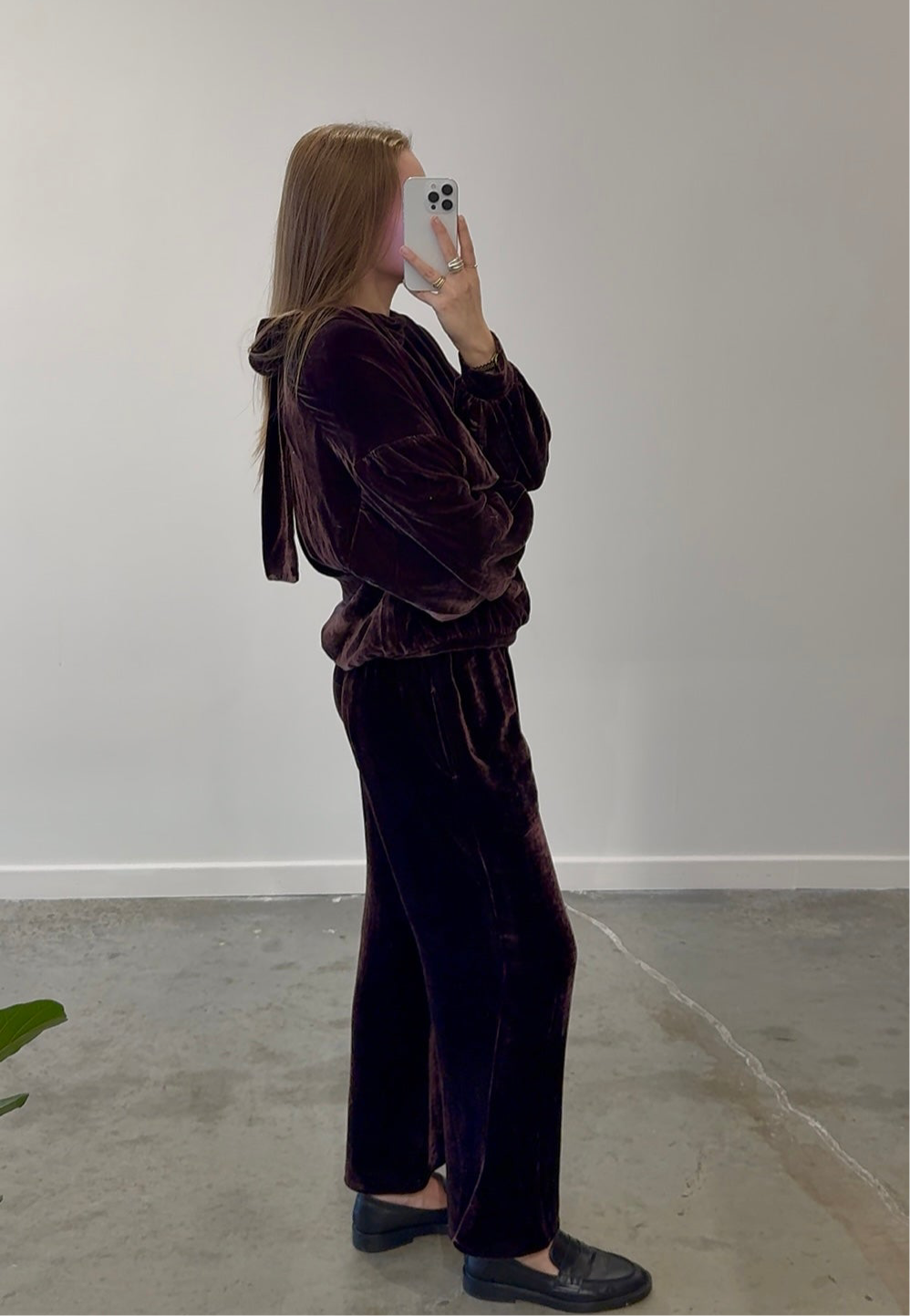 Aubergine Velvet Wide Leg Pants