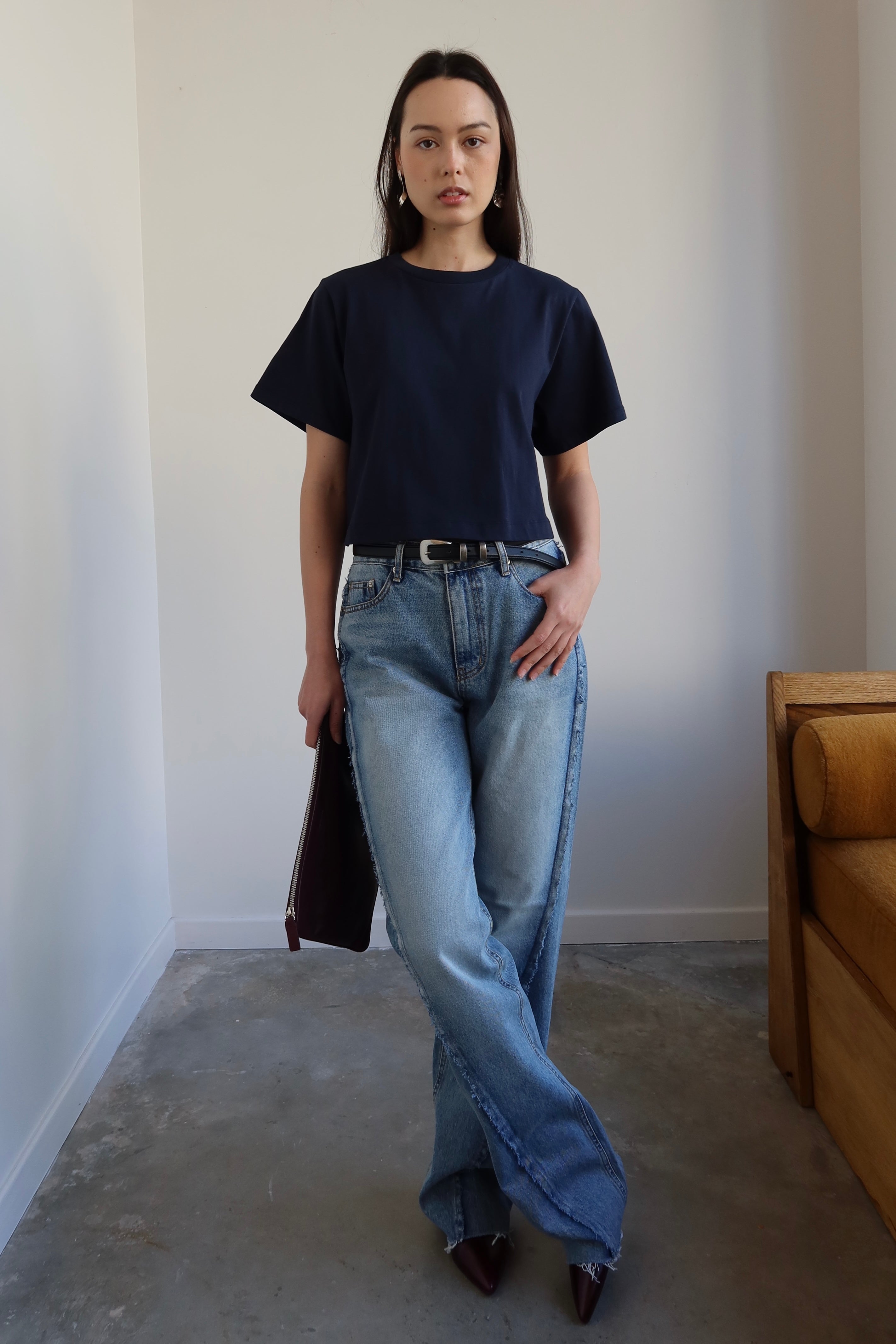 Navy Relaxed Cropped T-Shirt