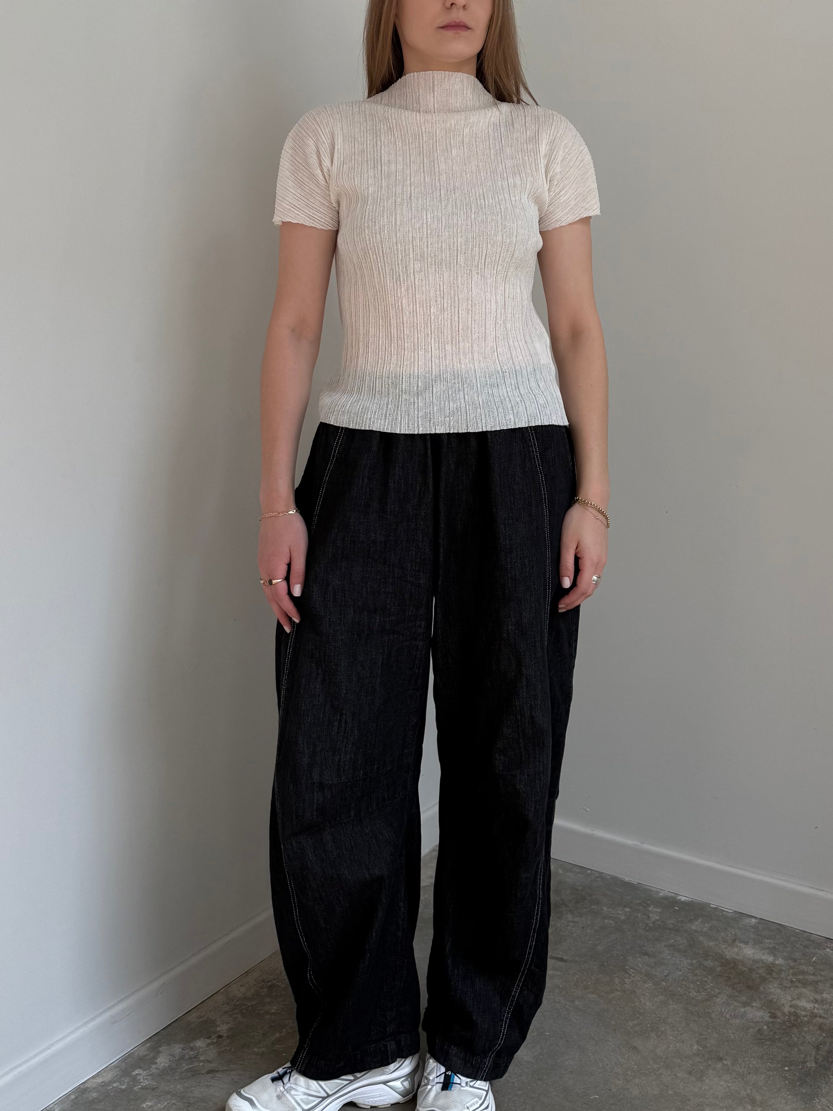 Ivory Mock Neck Pleated Top