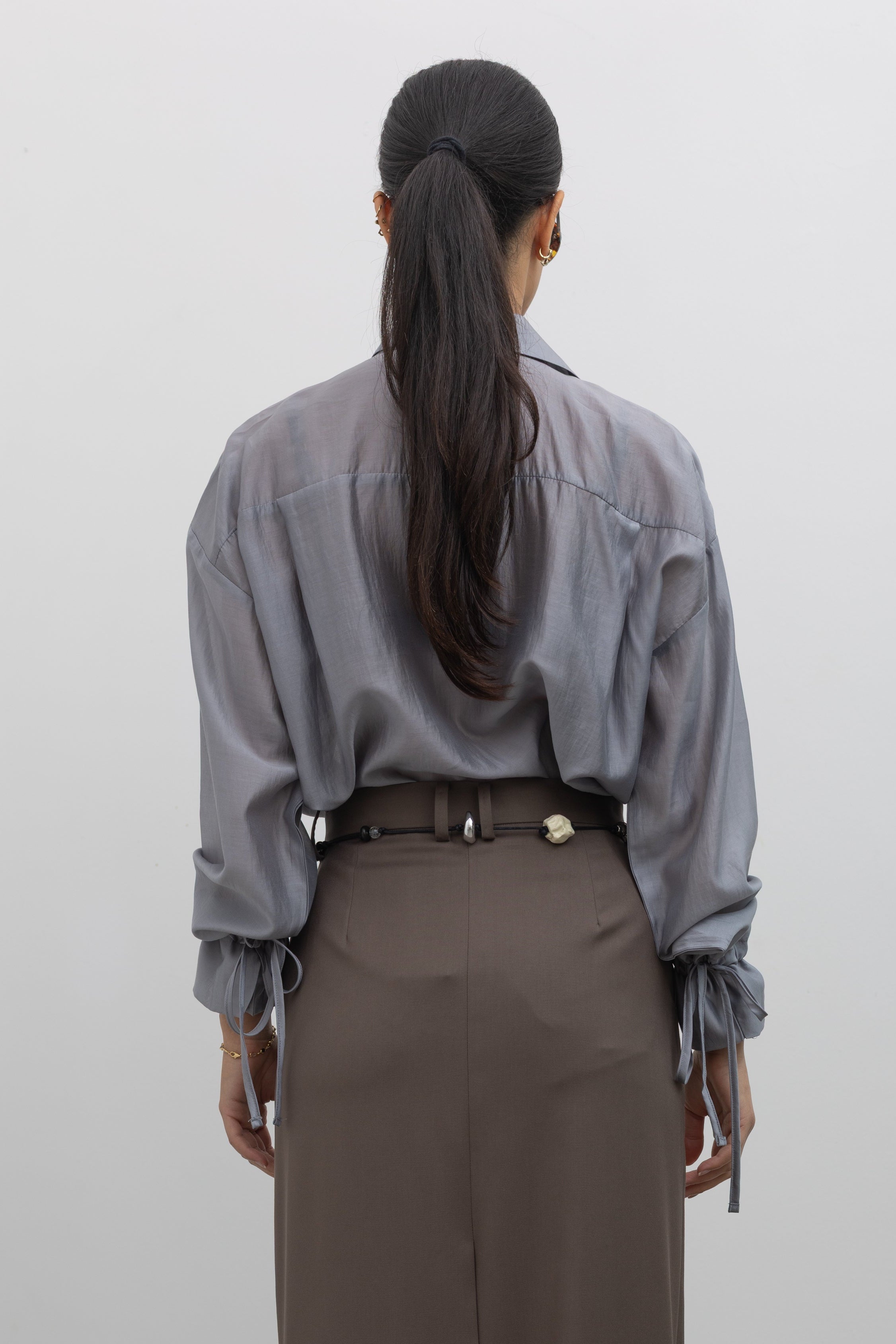 Gray Organza Sheer Blouse