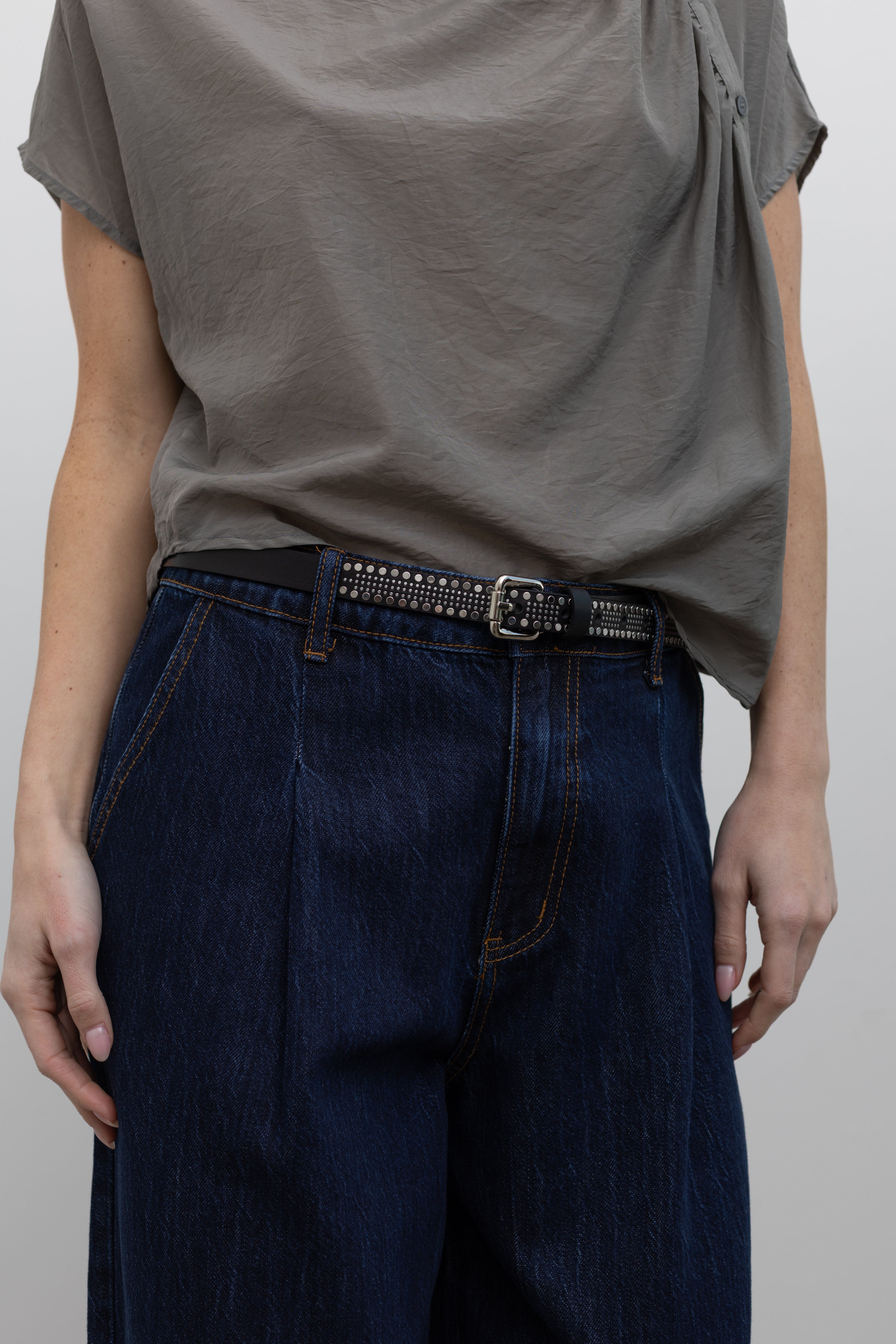 Rick Black Leather Studded Belt