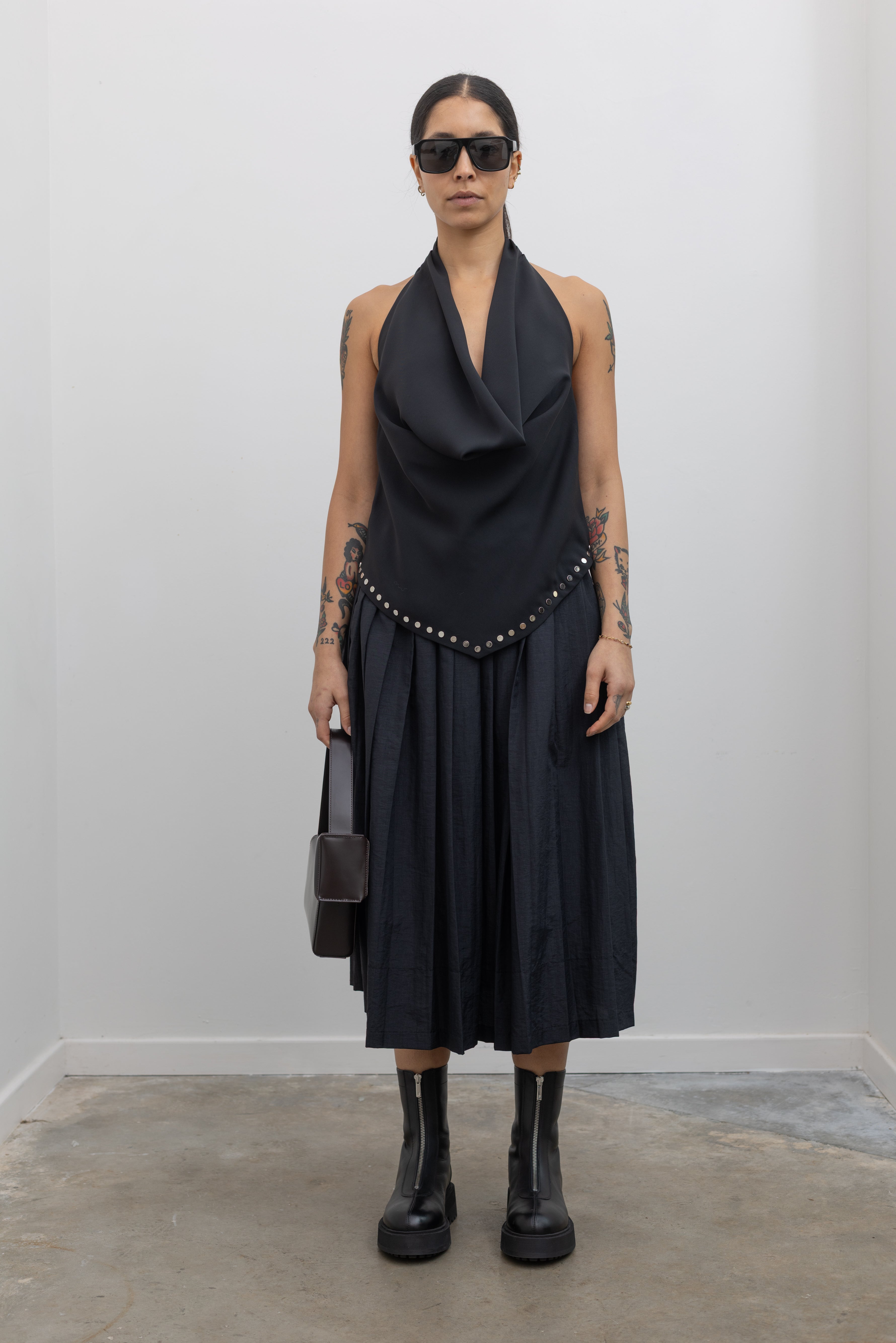 Black Studded Halter Neck Top