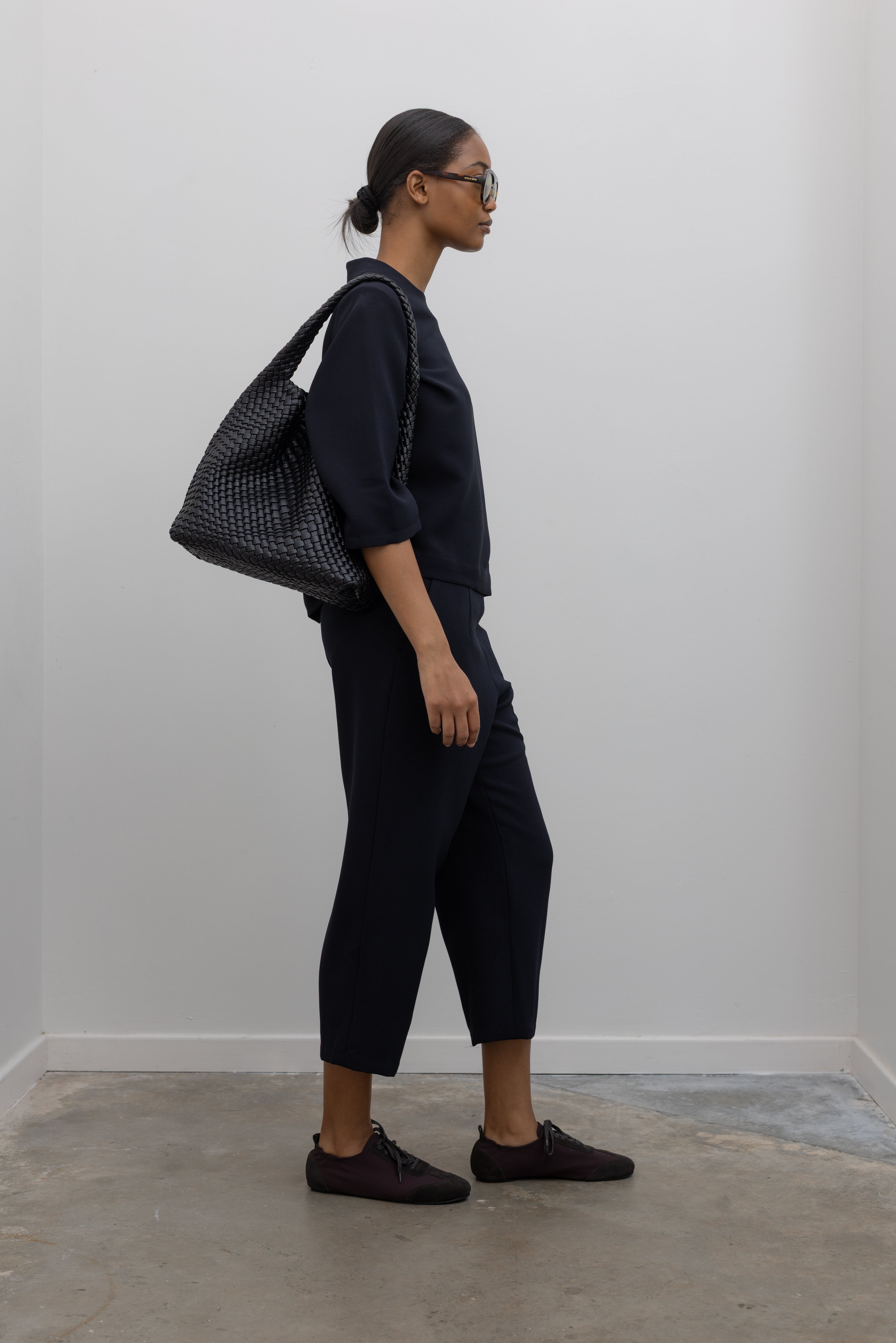 Large Black Woven Shoulder Bag