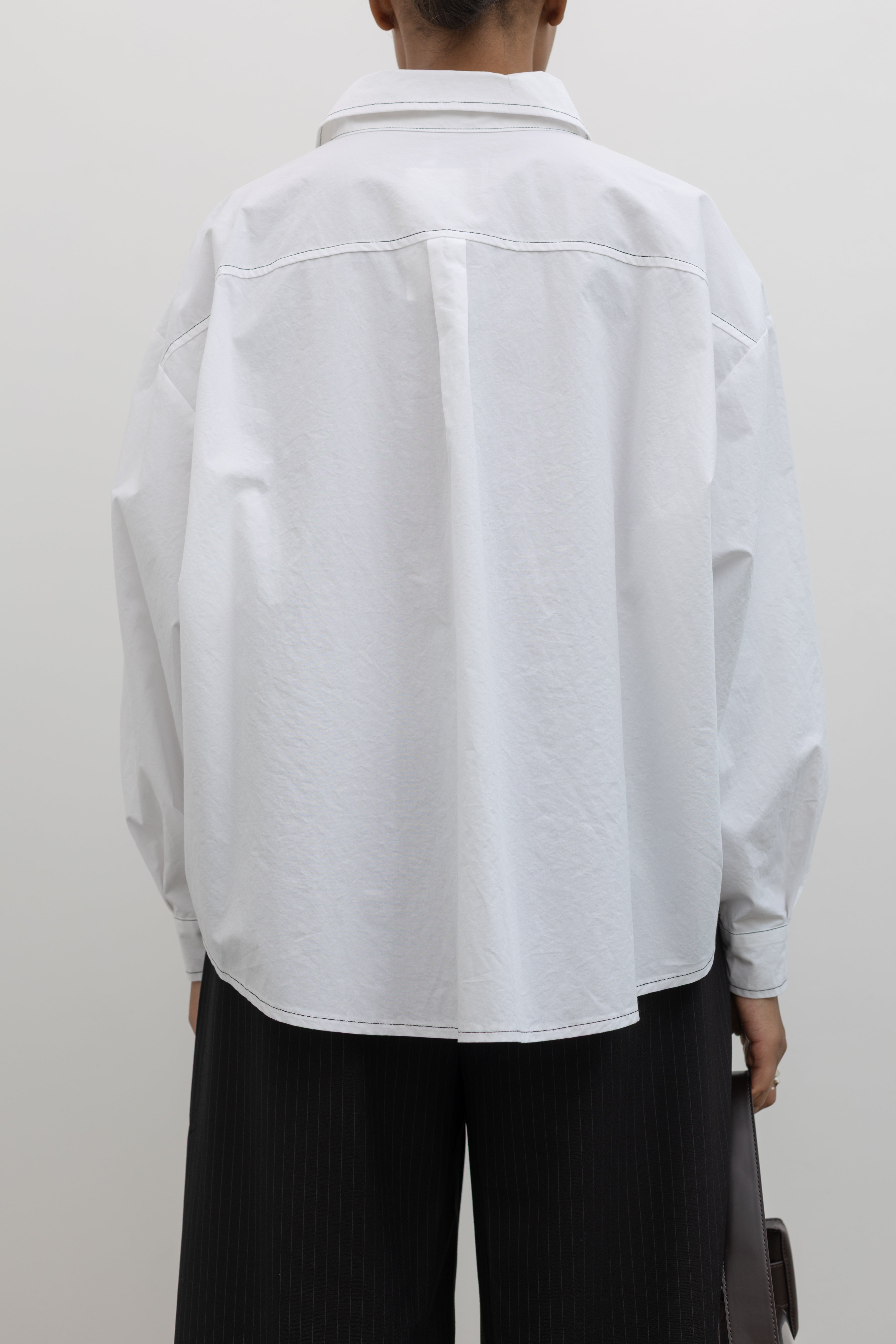 White Contrast Stitch Oversized Button Down