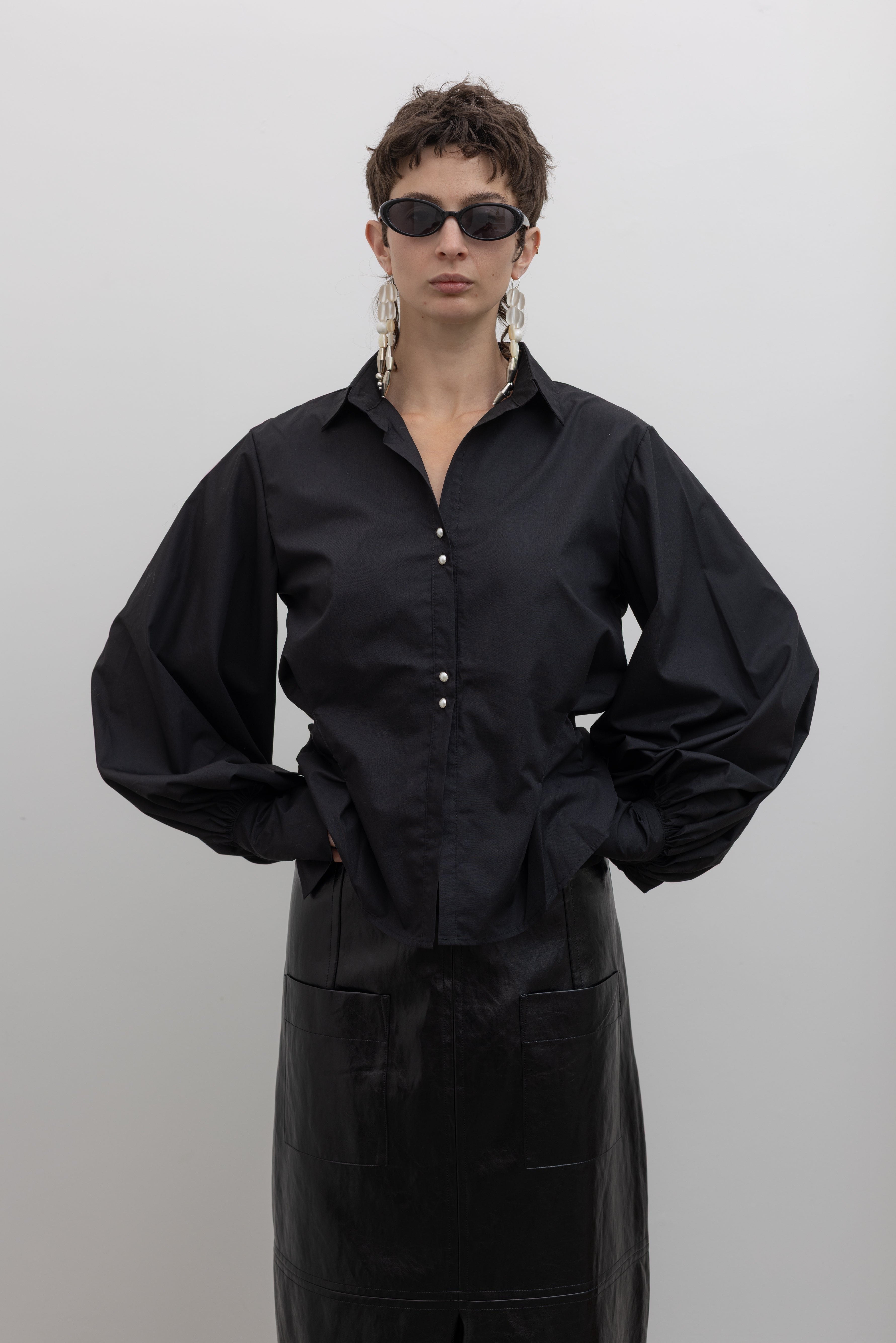 Black Cotton Darted Waist Top