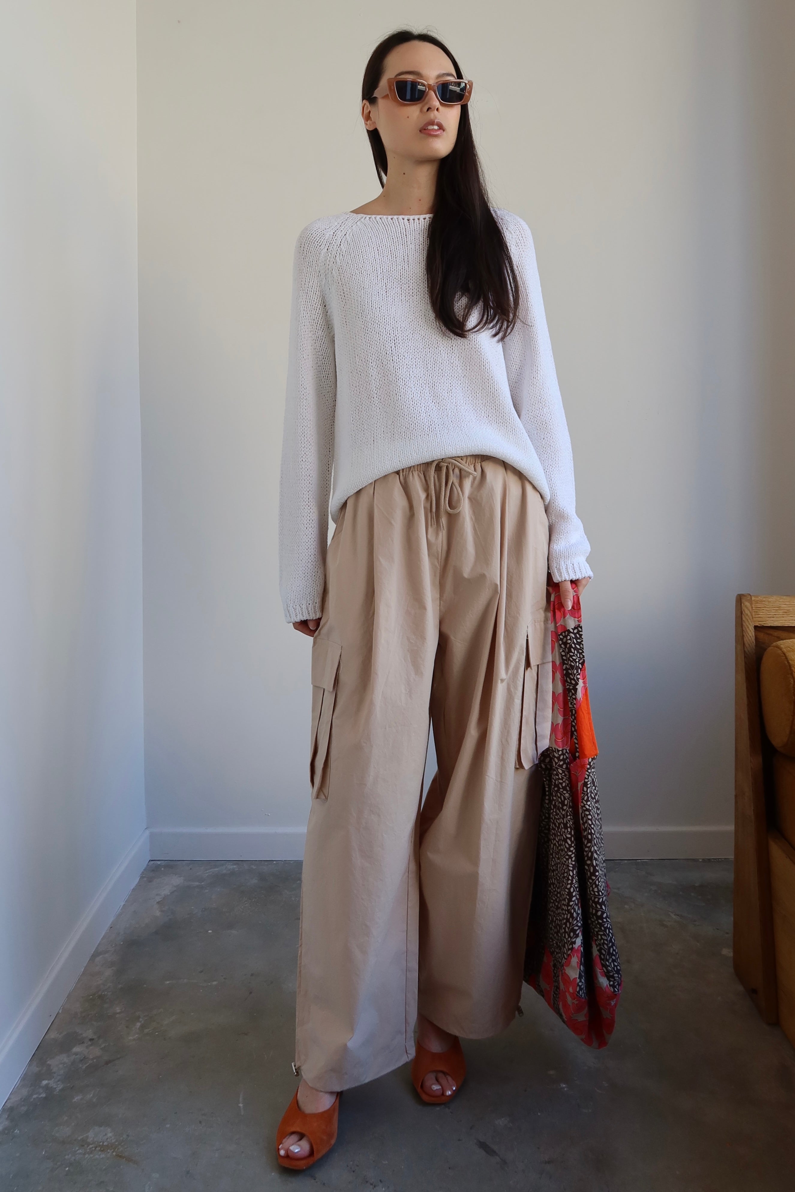 Tan Wide Leg Cargo Pants