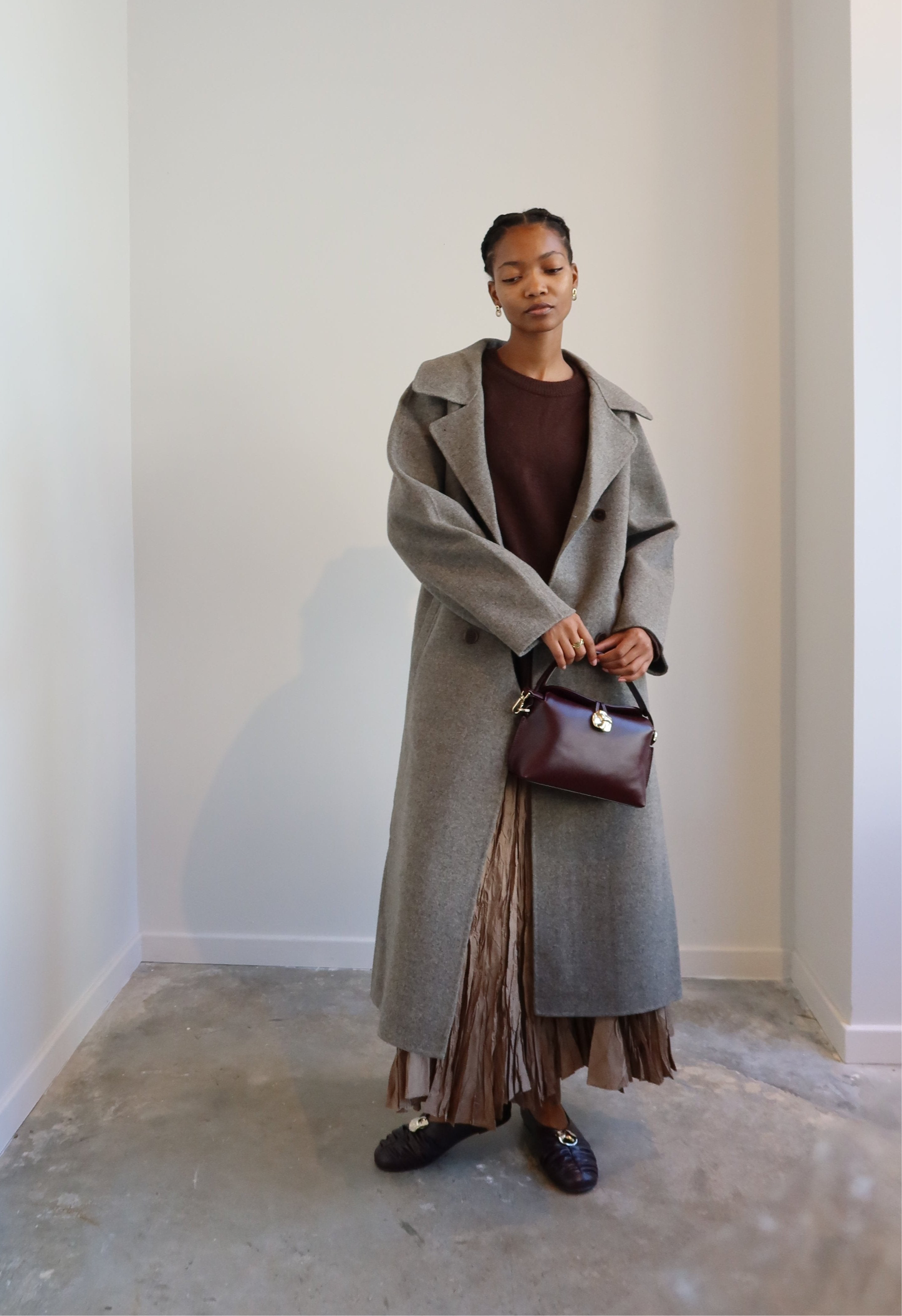 Gray Handmade Long Wool Coat