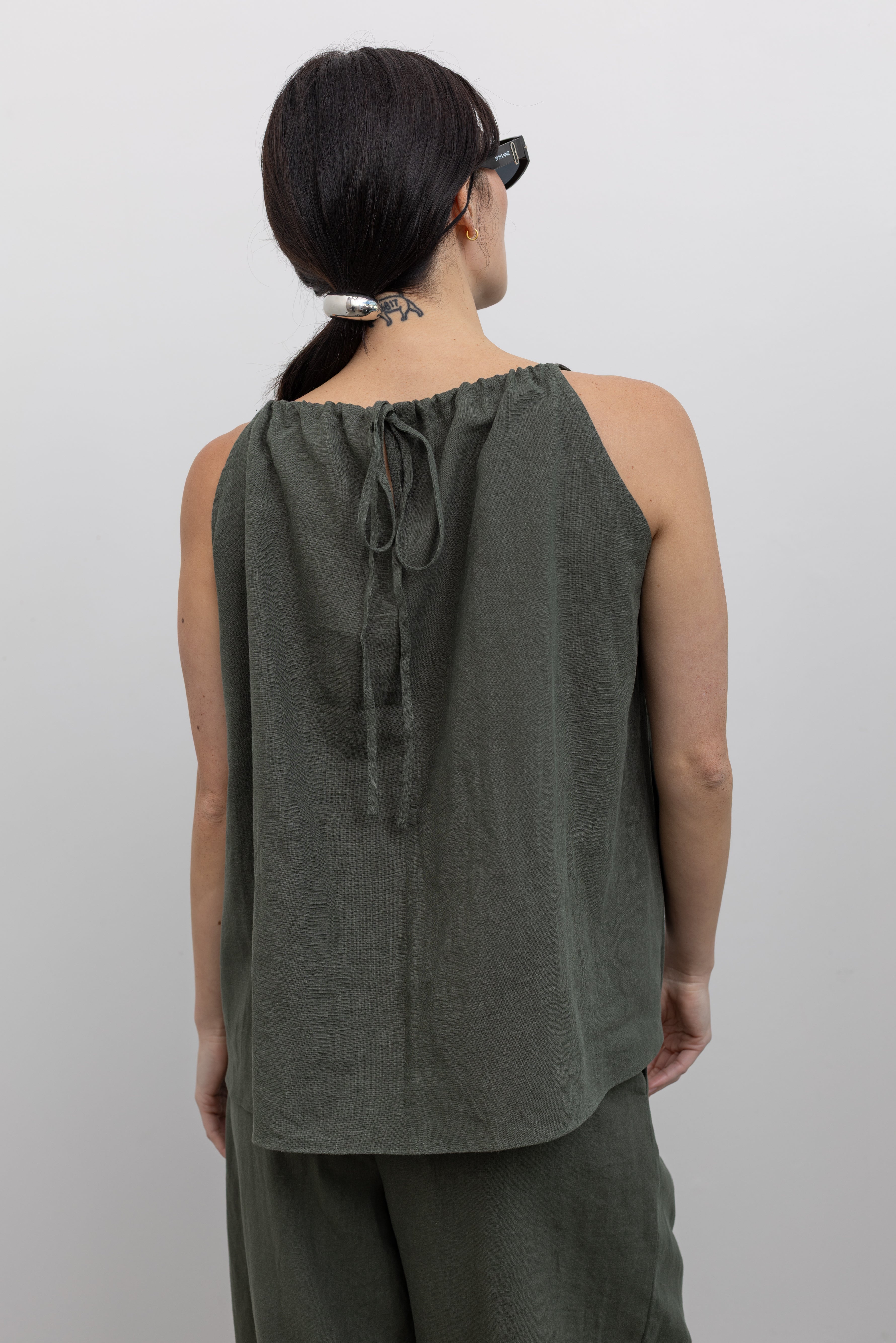 Olive Green Halter Neck Cotton Top