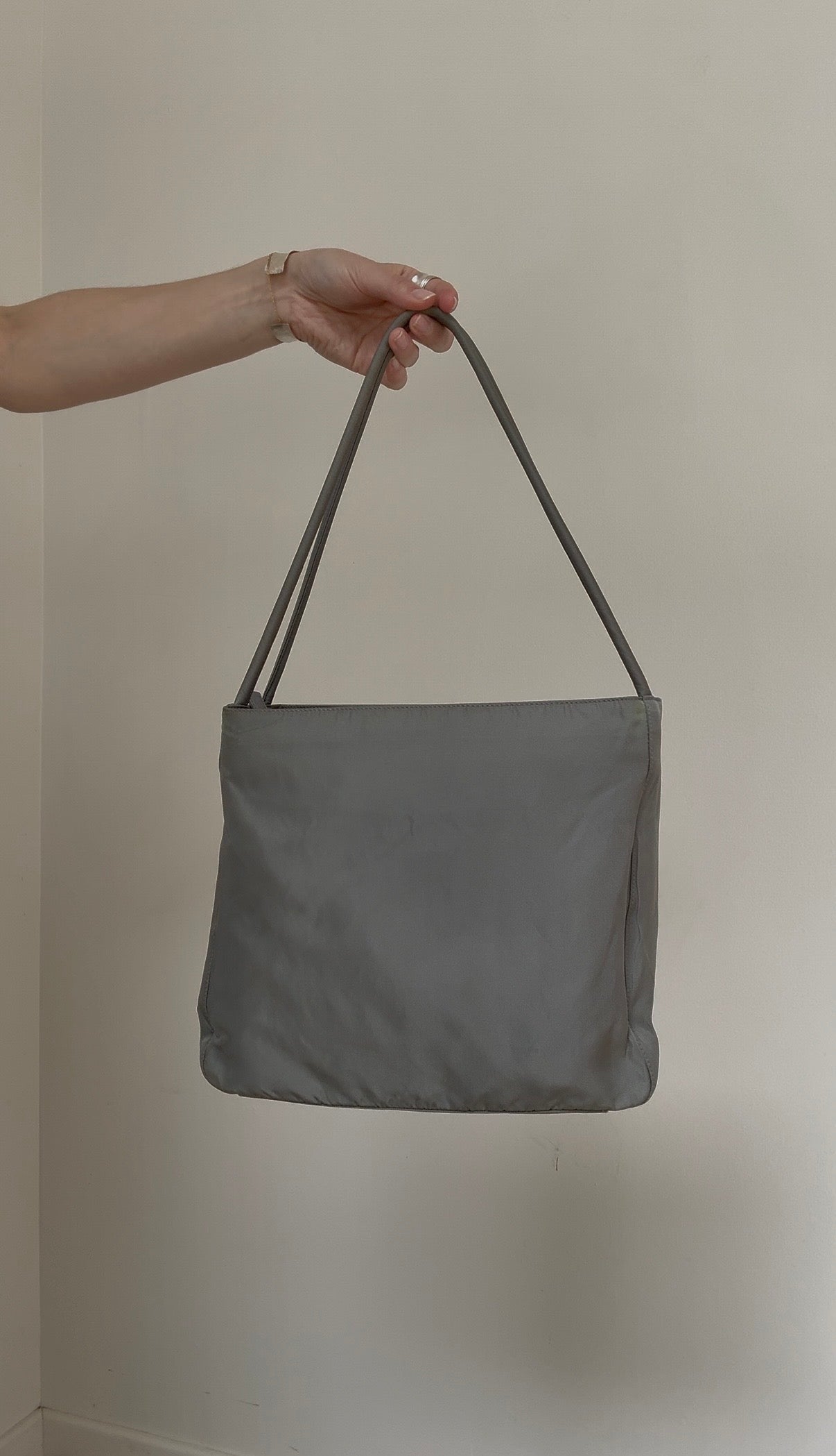 Vintage Prada Silver Nylon Shoulder Bag