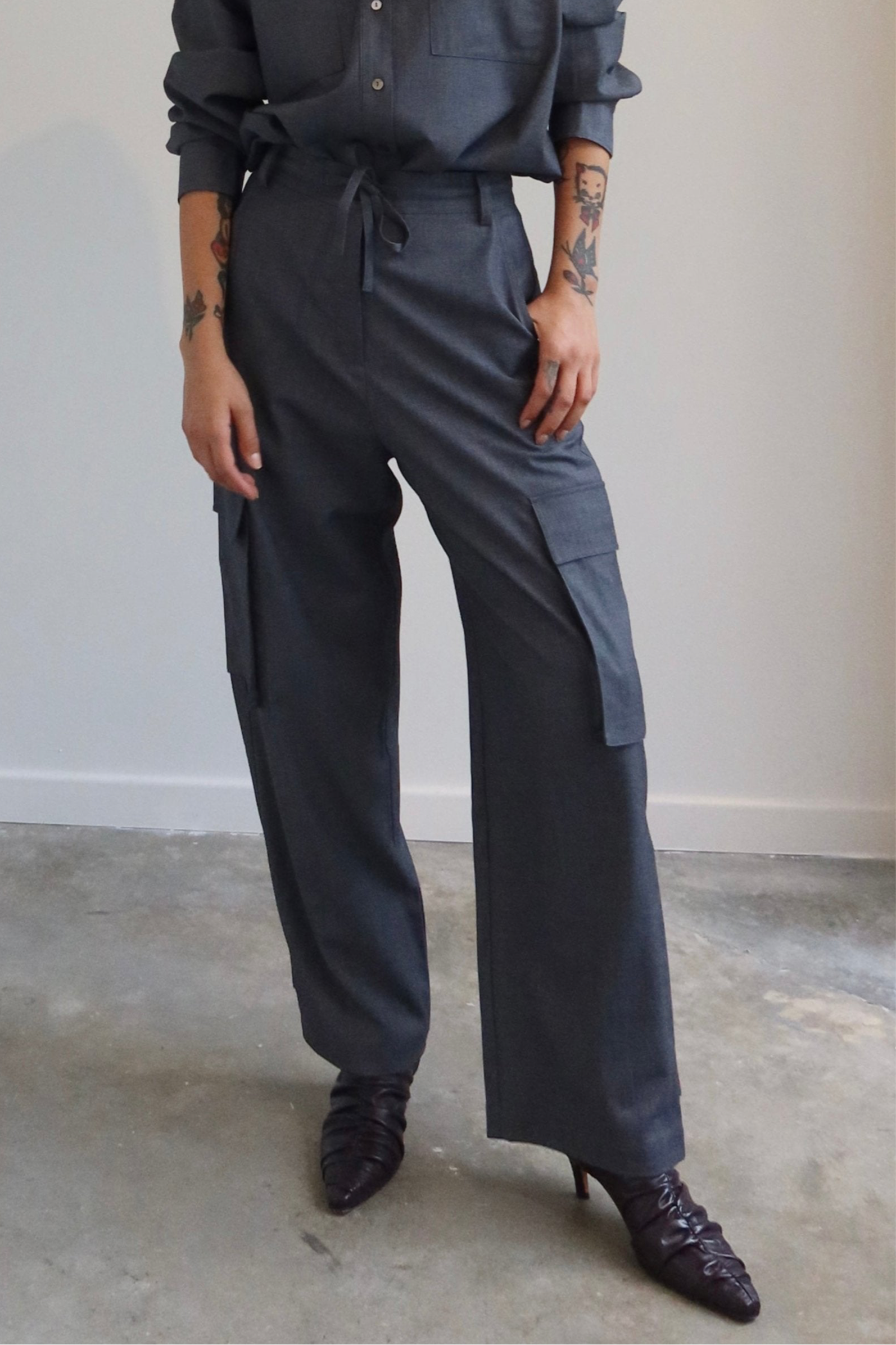 Gray Wool Blend Cargo Pants