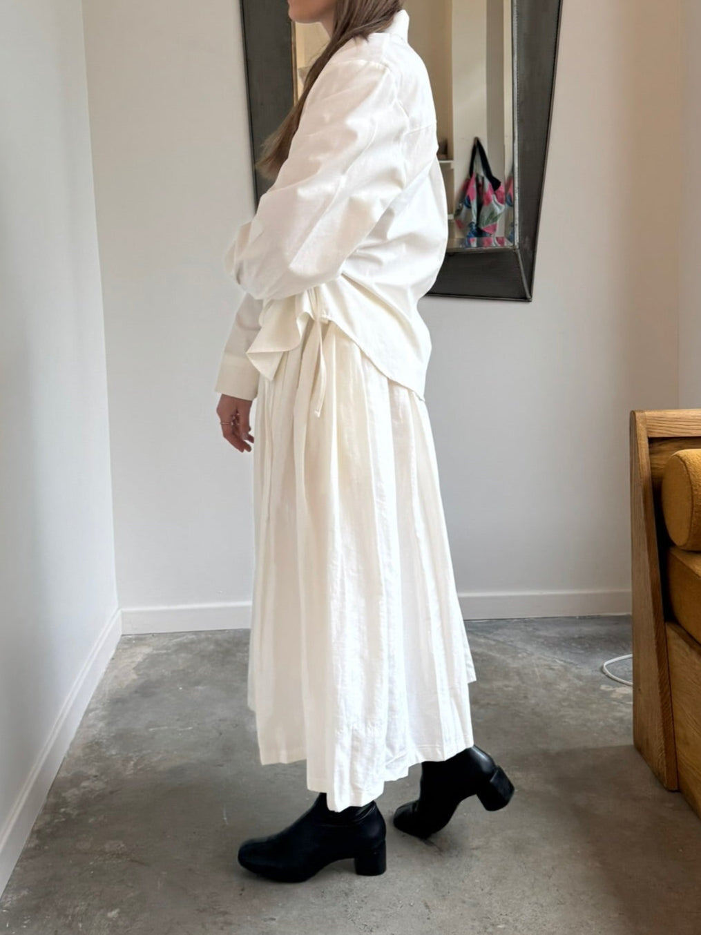 White Nylon Pleated Full Skirt