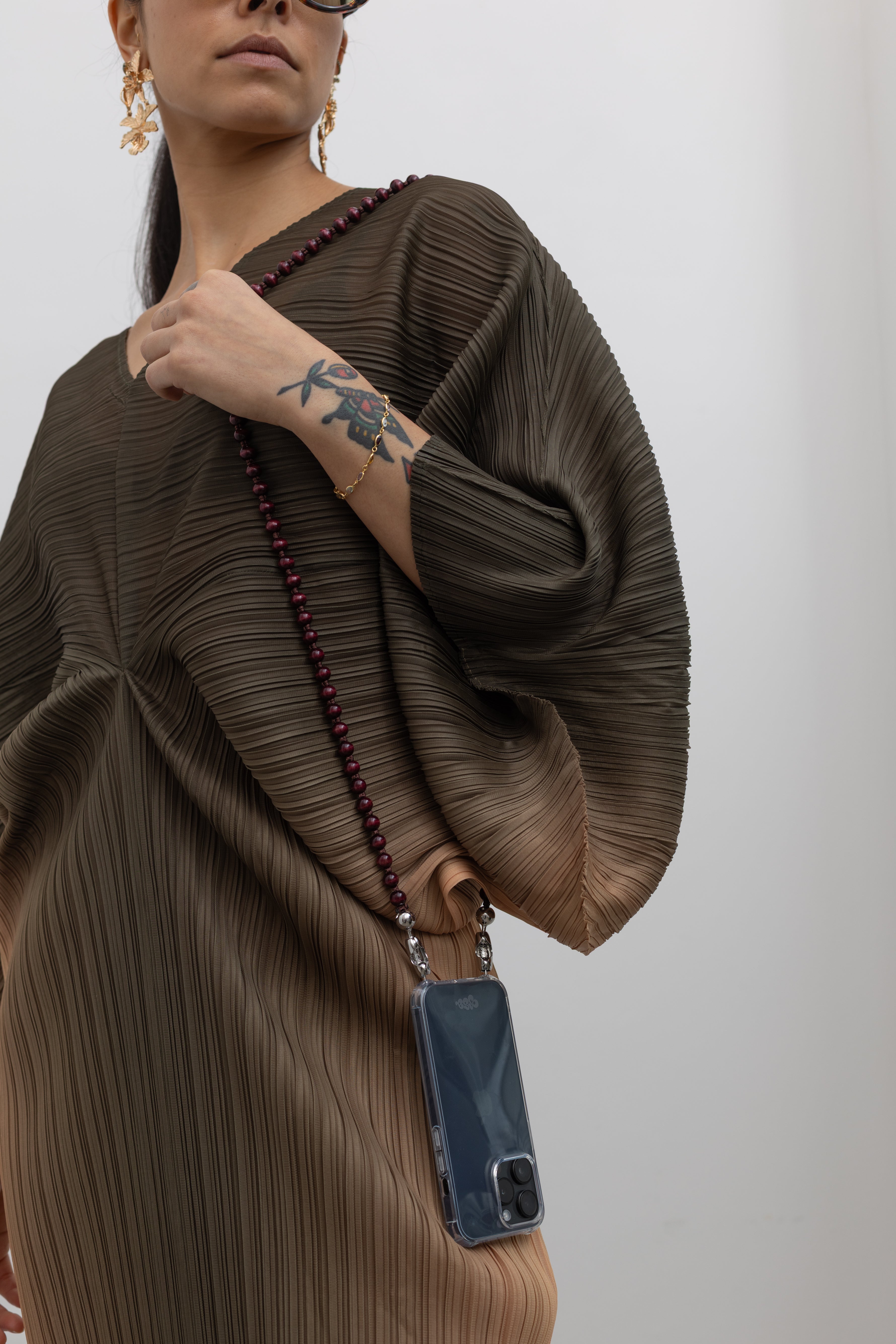 Burgundy Wood Crossbody Phone Chain