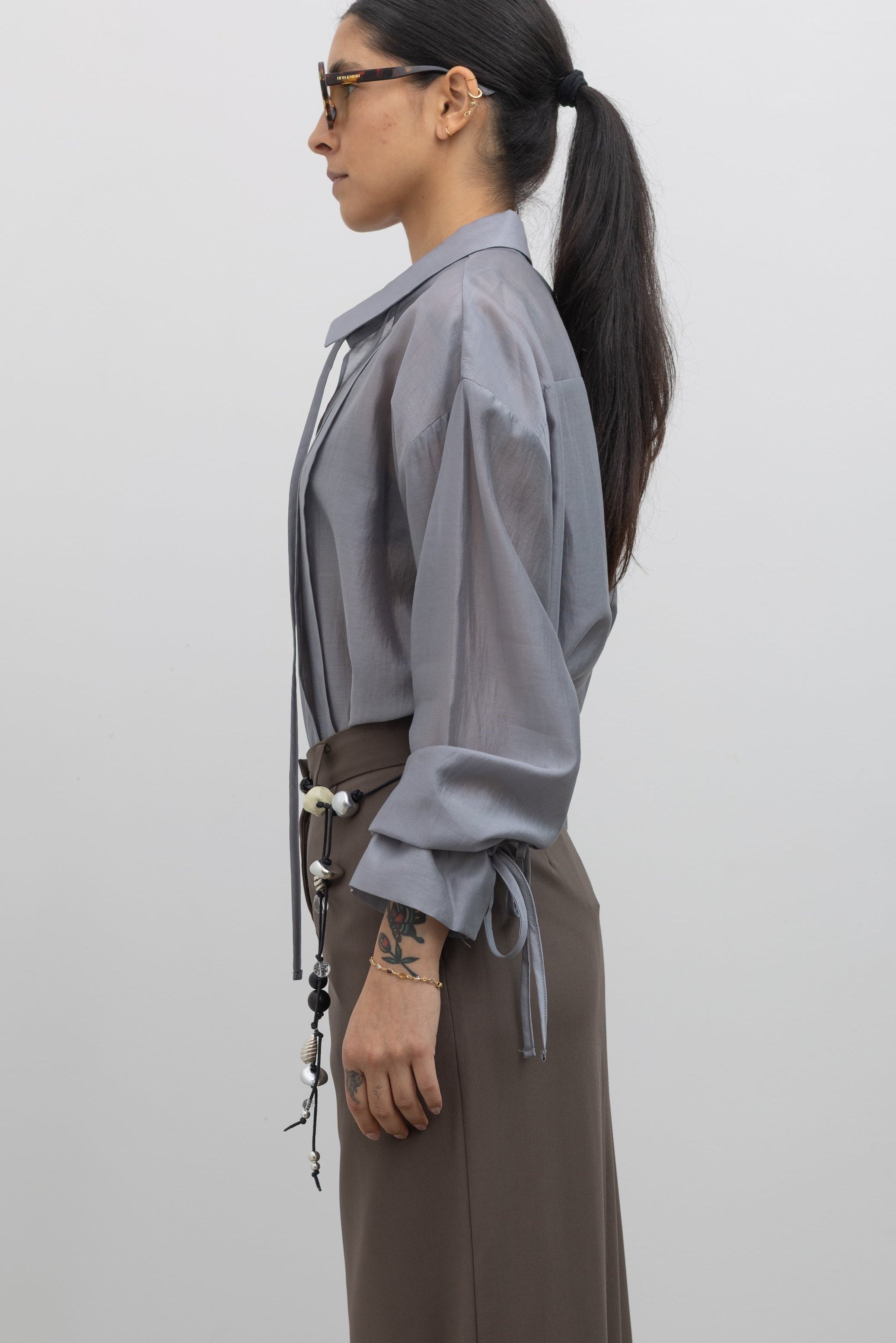 Gray Organza Sheer Blouse