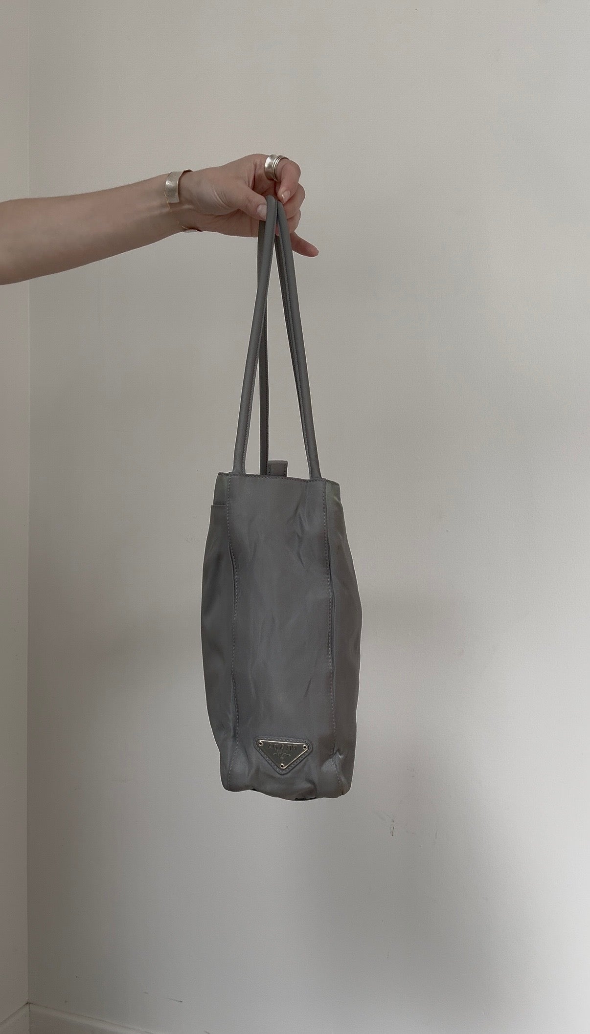 Vintage Prada Silver Nylon Shoulder Bag