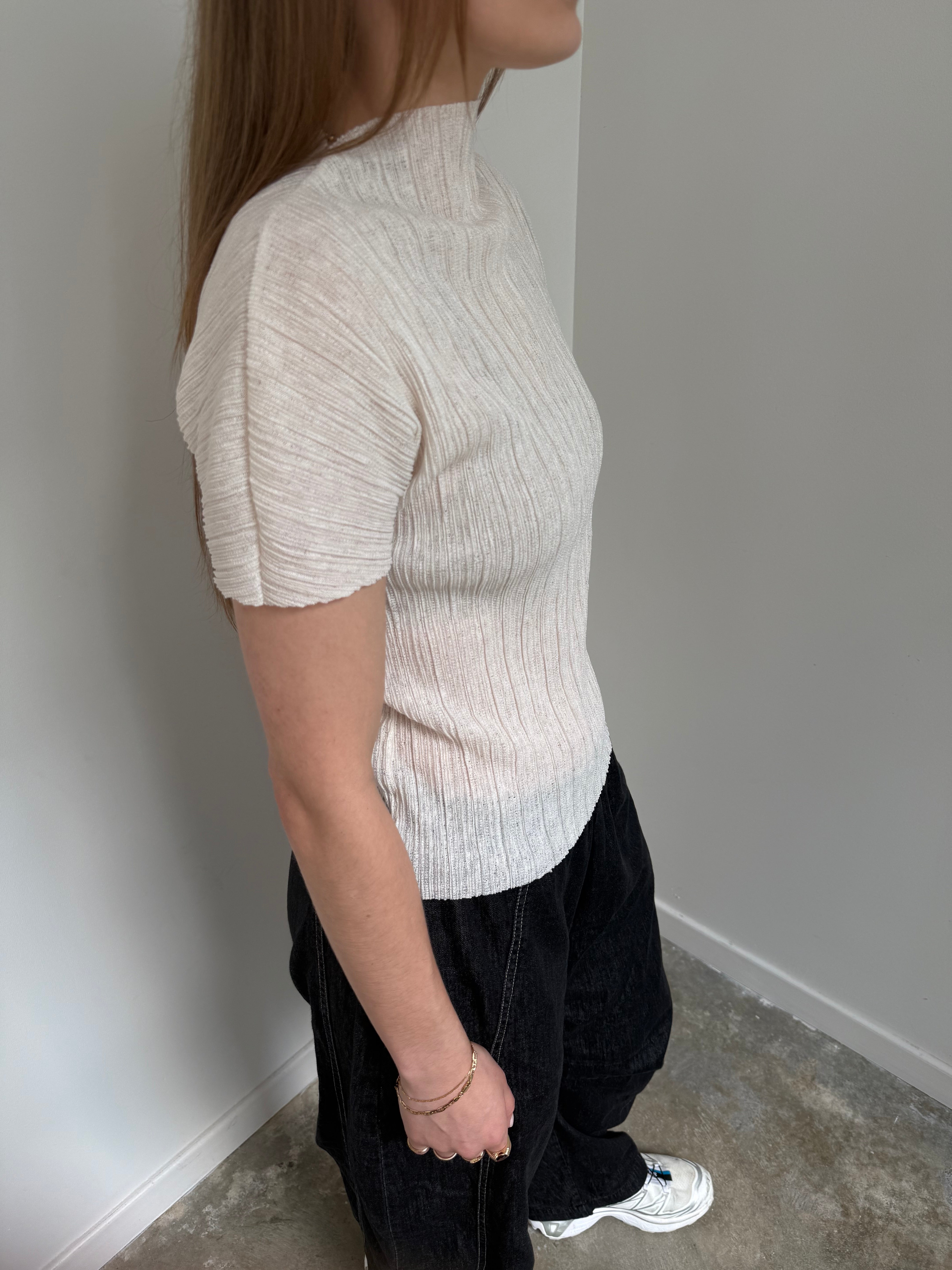 Ivory Mock Neck Pleated Top