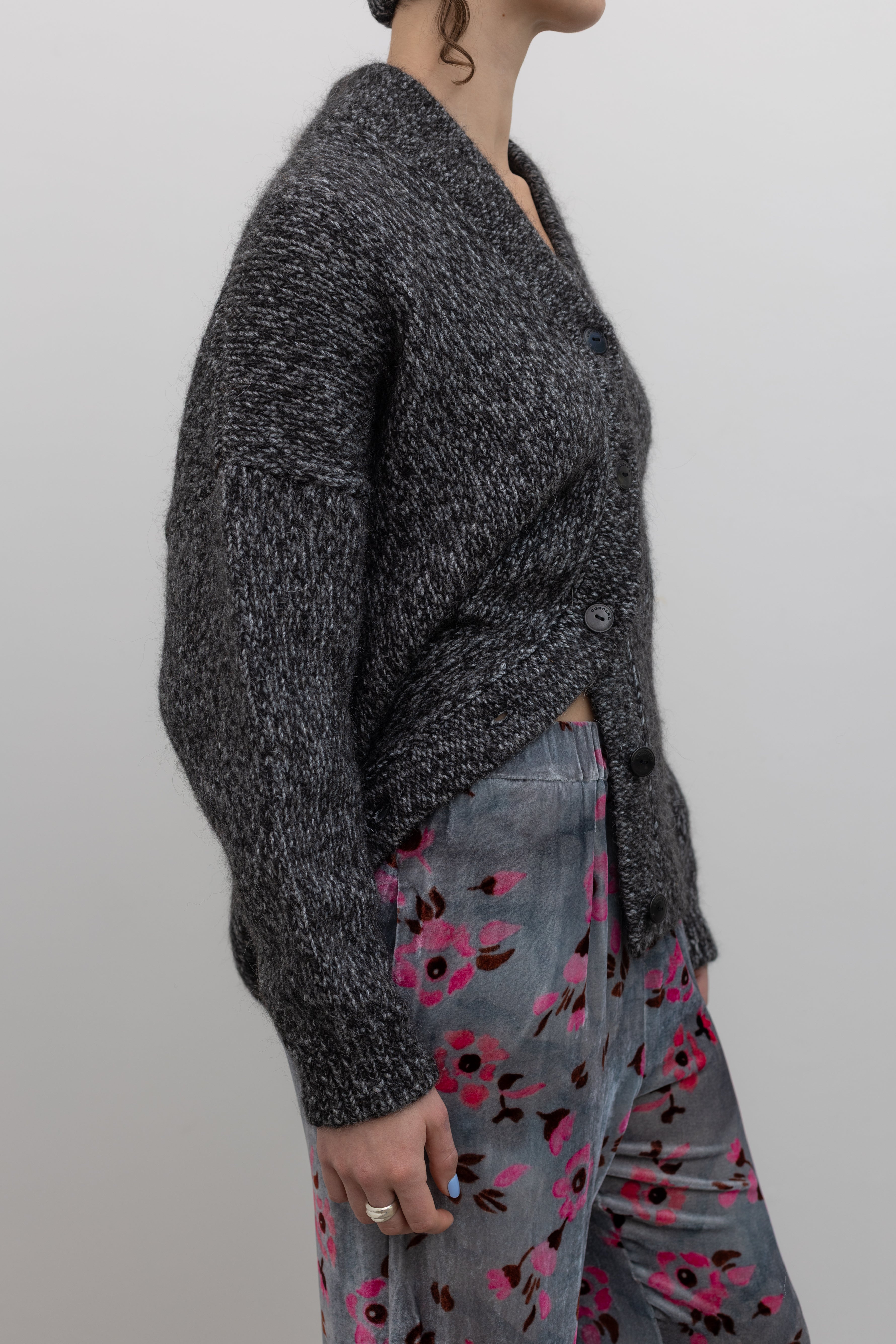 Black Oversized Melange Cardigan