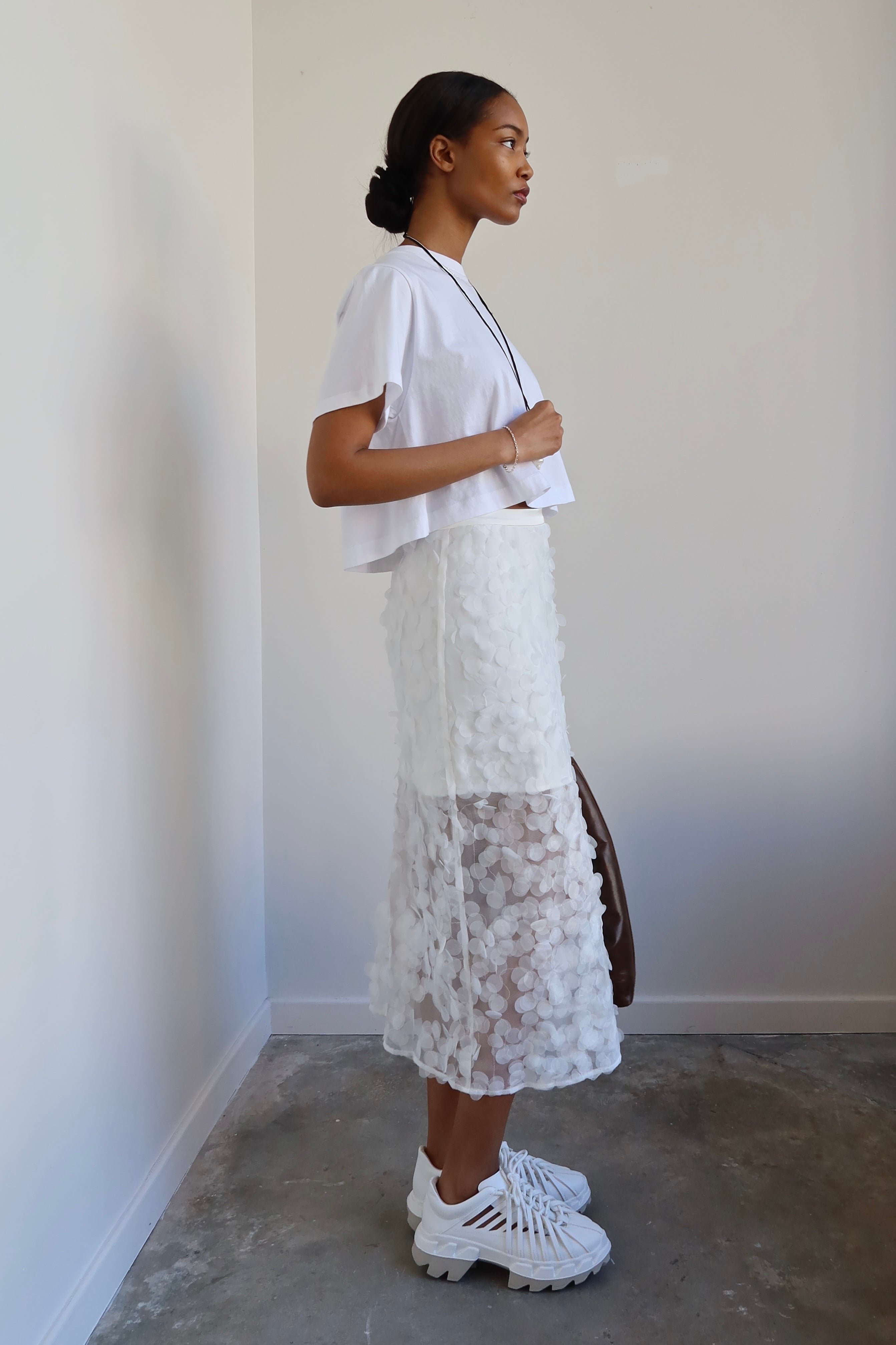 White Applique Midi Skirt