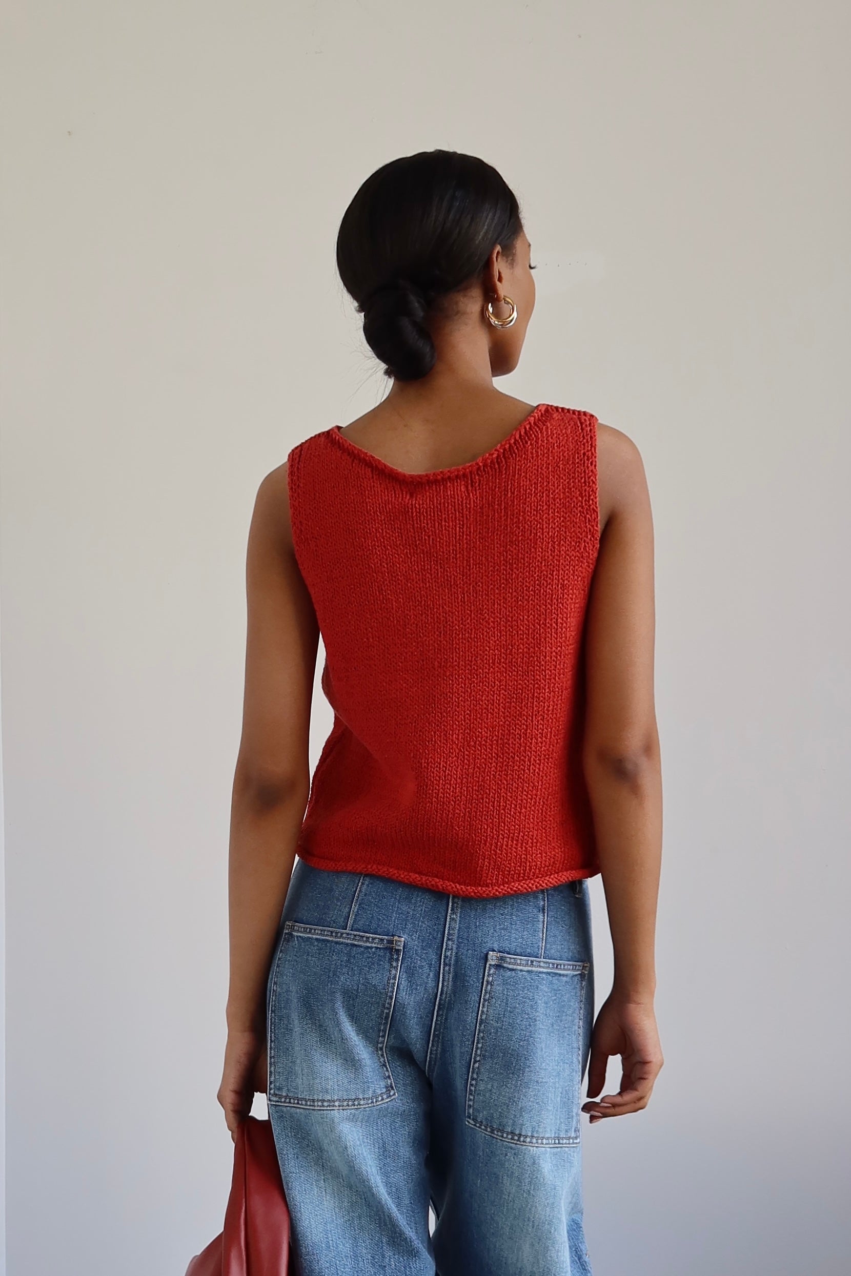 Red Boatneck Knit Tank Top