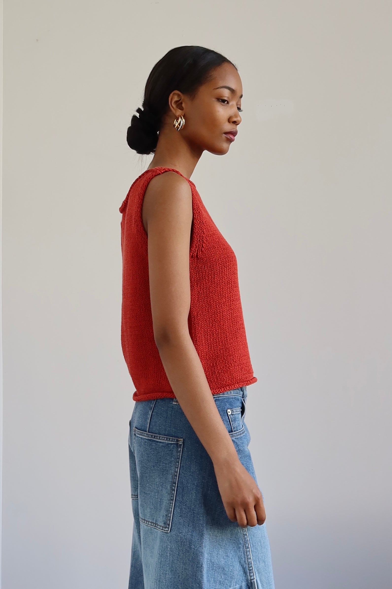 Red Boatneck Knit Tank Top