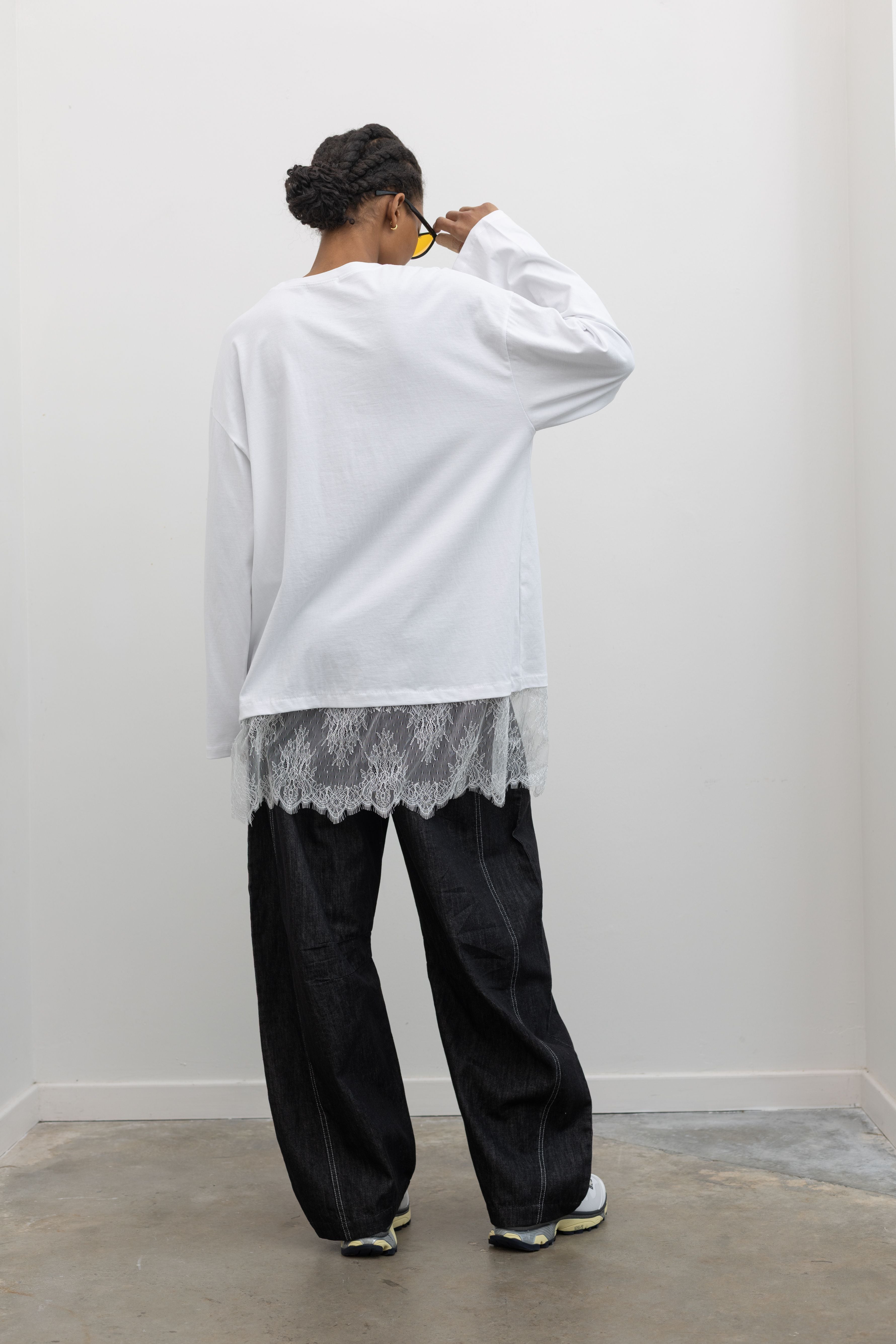 Oversized White Lace Hem Tunic Top