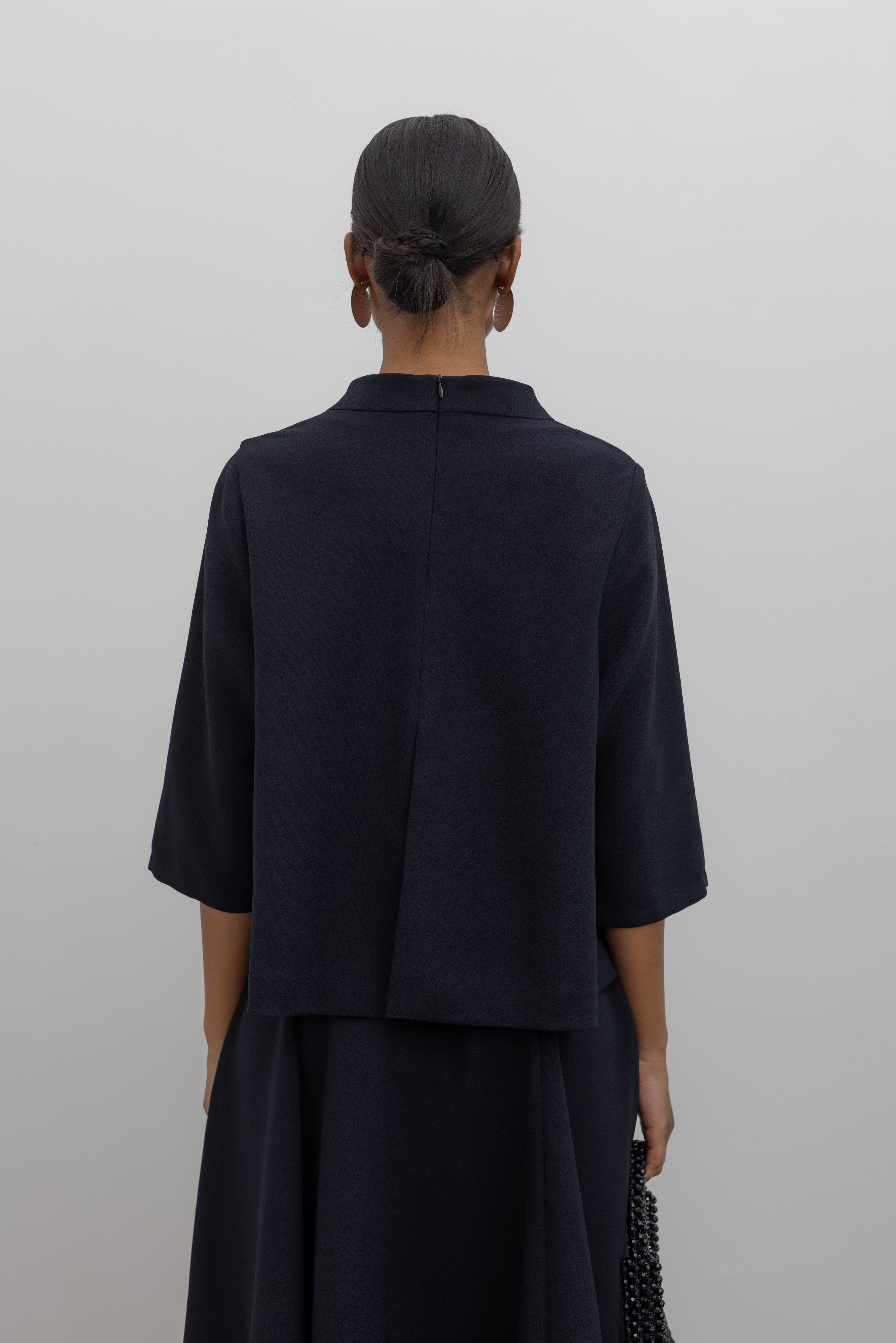 Dark Blue Marya High Collar A-line Top