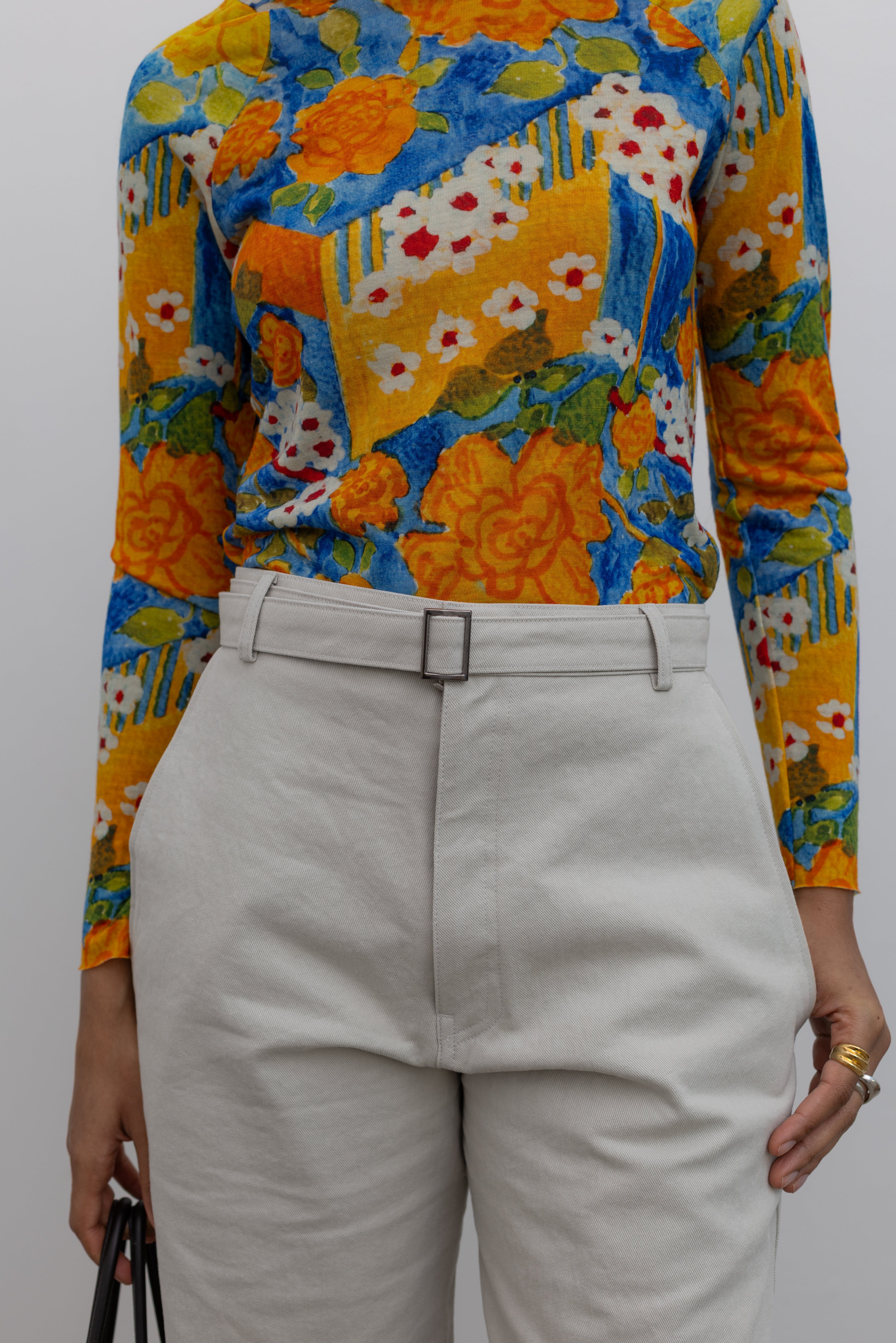 Light Gray Curved Belted Chino Pants