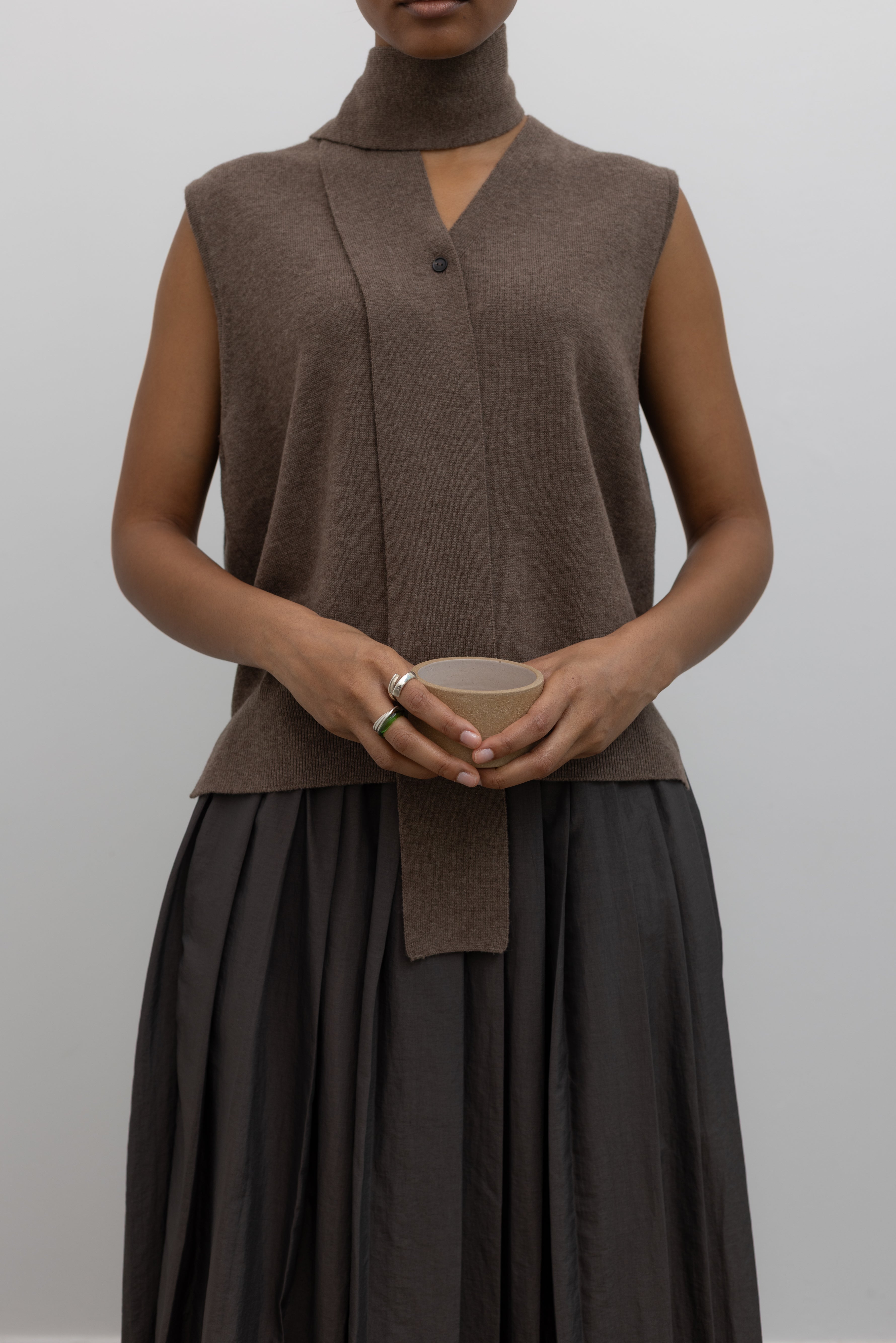 Taupe Merino Wool Lace Waistcoat