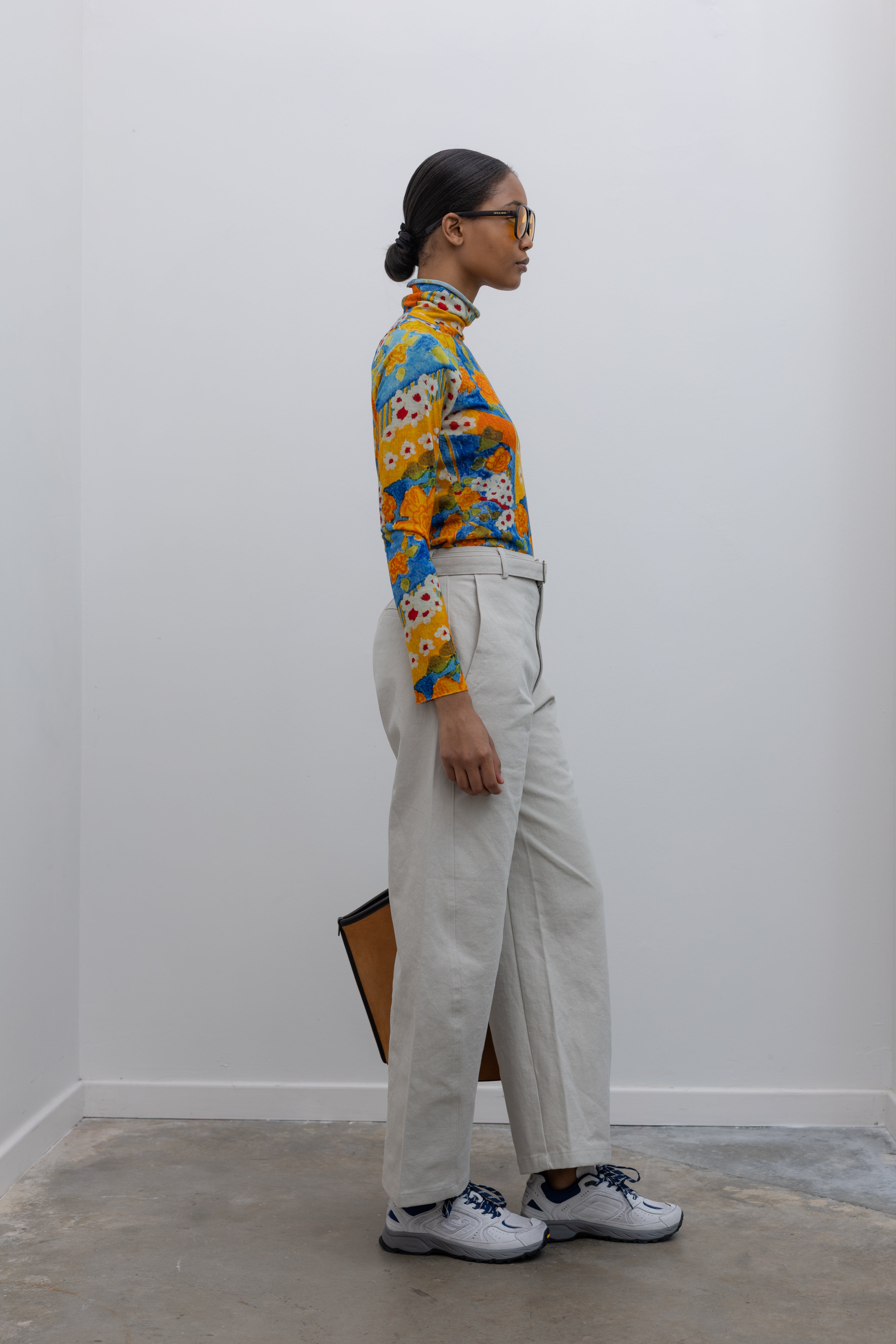 Light Gray Curved Belted Chino Pants