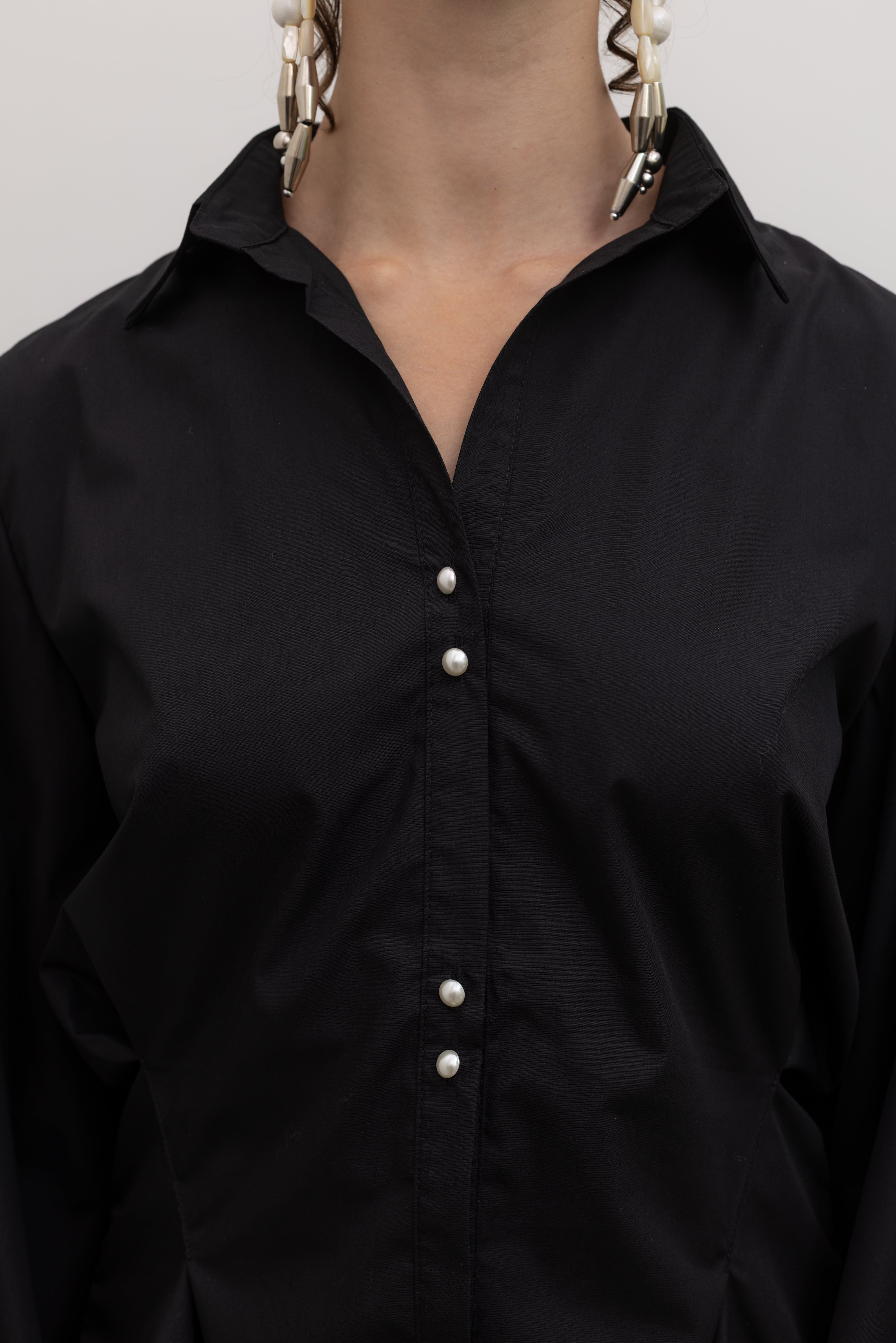 Black Cotton Darted Waist Top