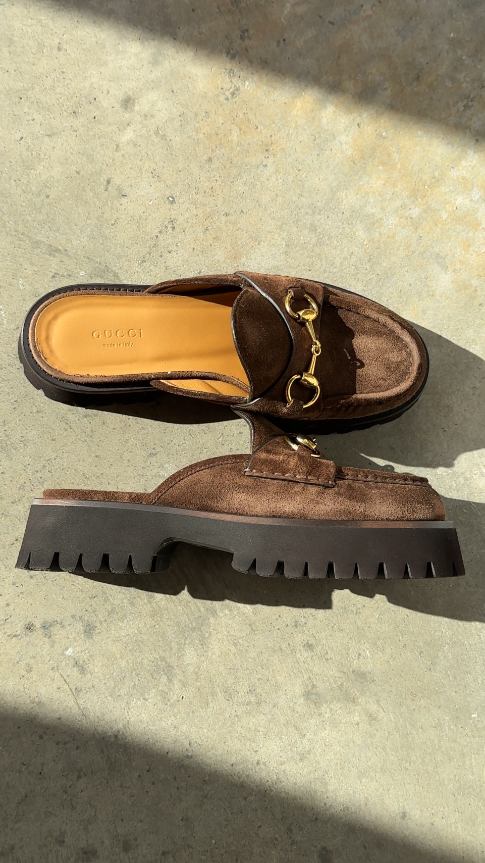 Gucci Brown Suede Horsebit Platform Muled Loafers