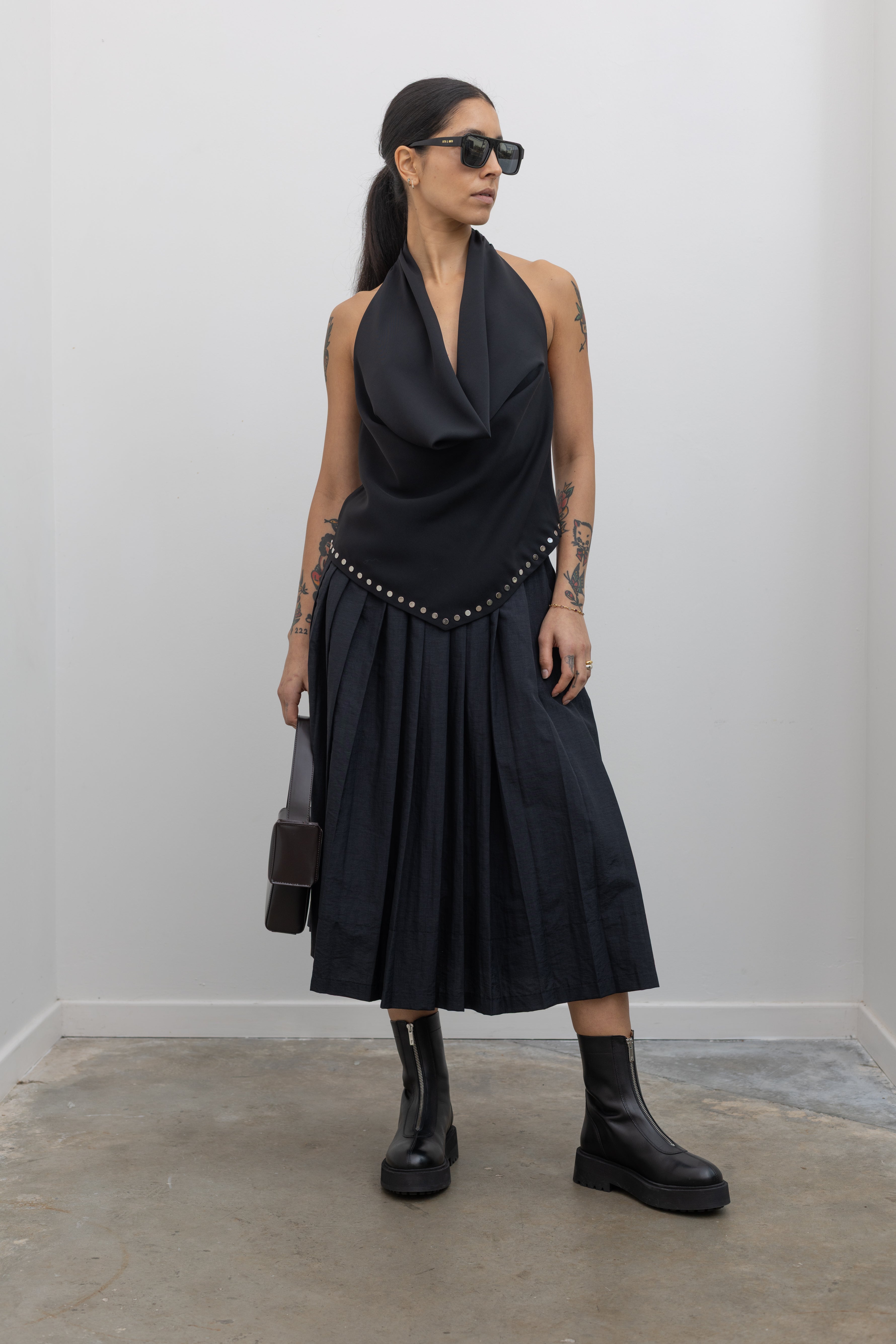 Black Studded Halter Neck Top