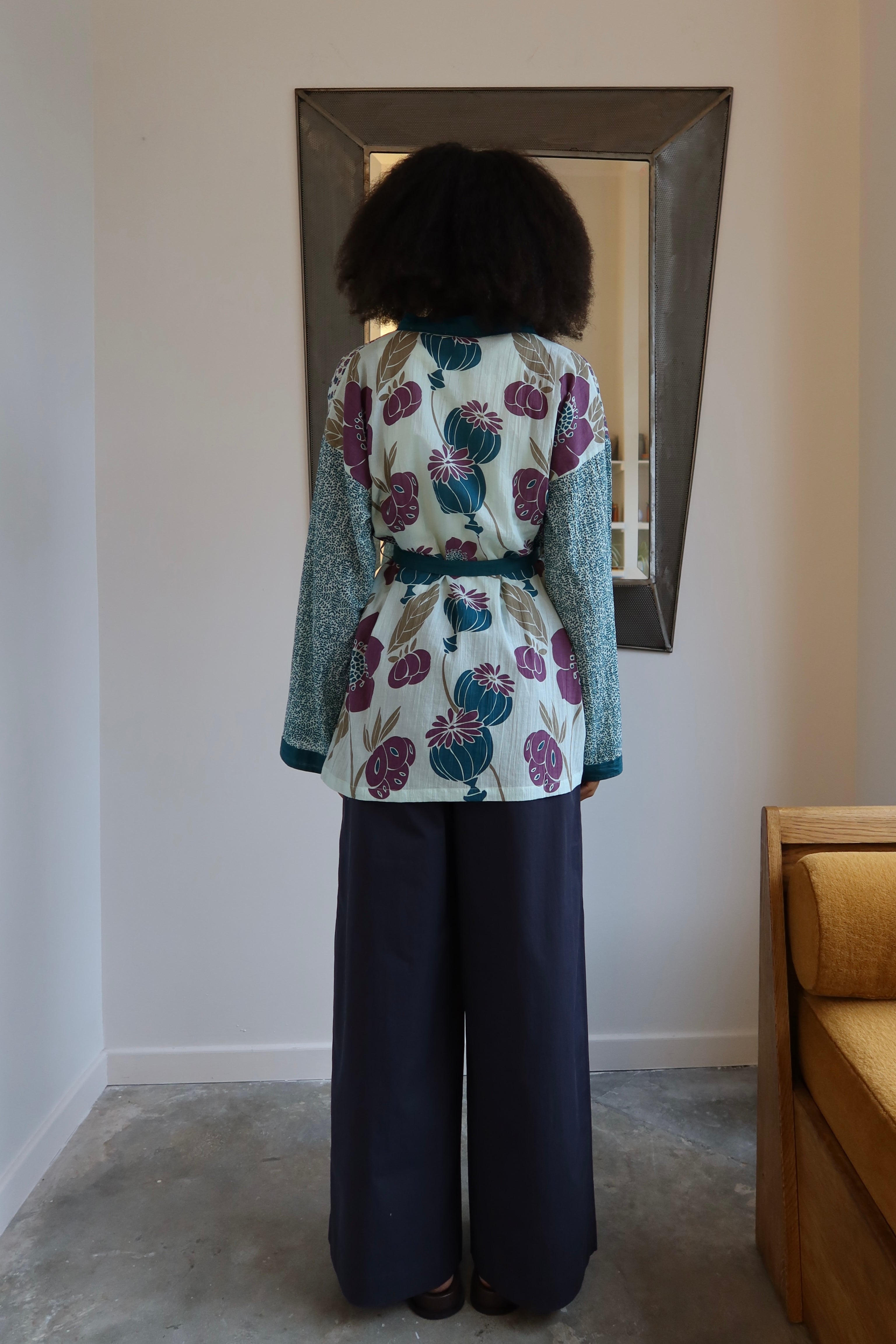 Anemone Print Organic Cotton Kimono Wrap Top