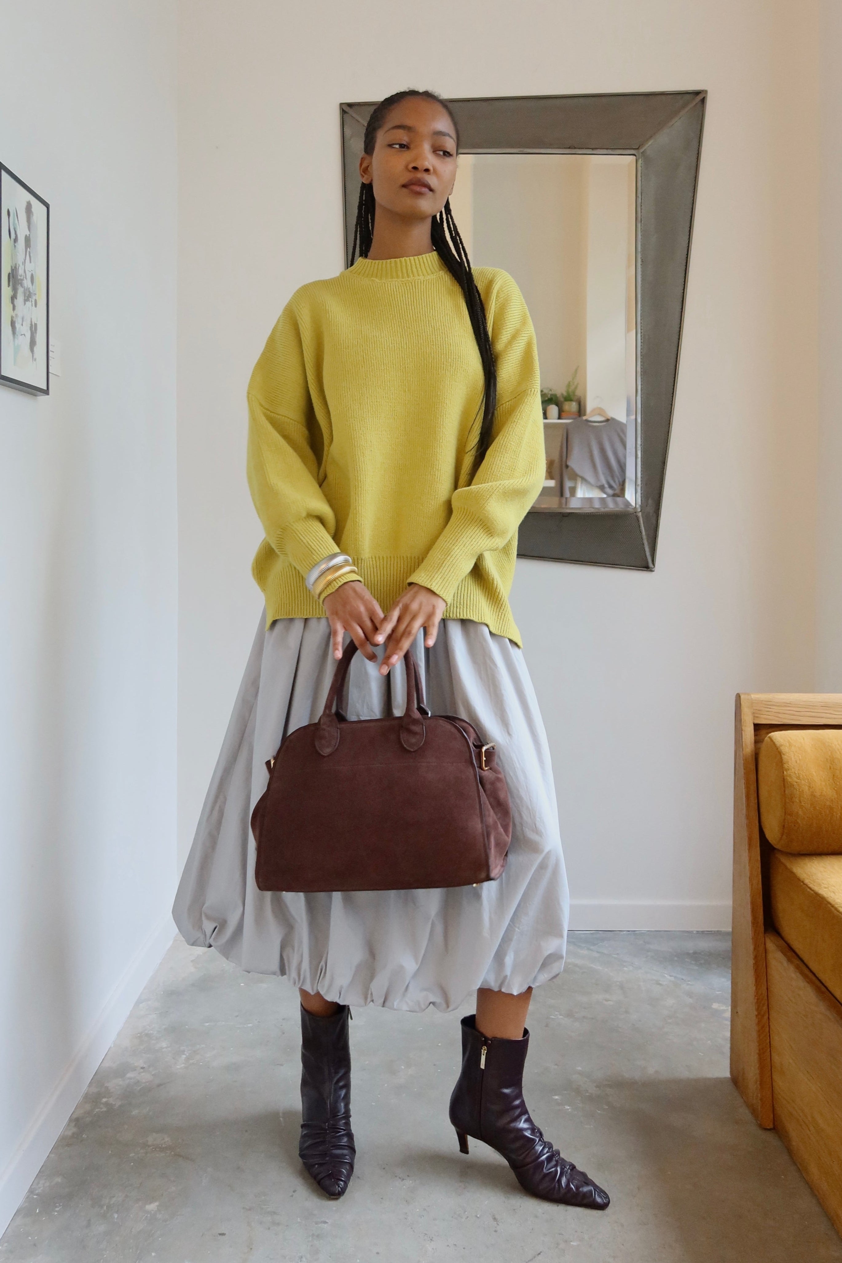 Light Blue Bubble Hem Midi Skirt