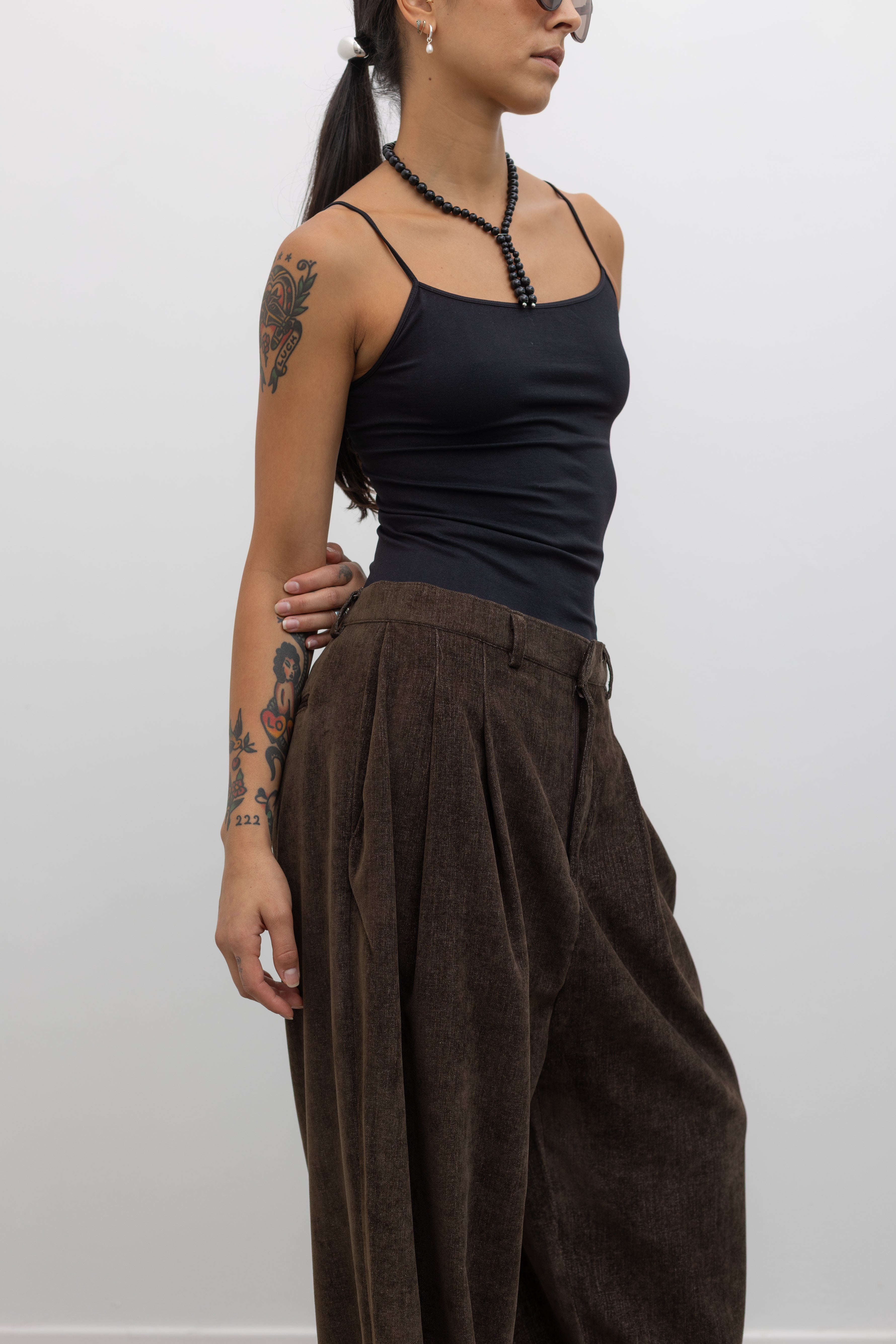 Brown Balloon Leg Tailored Pants