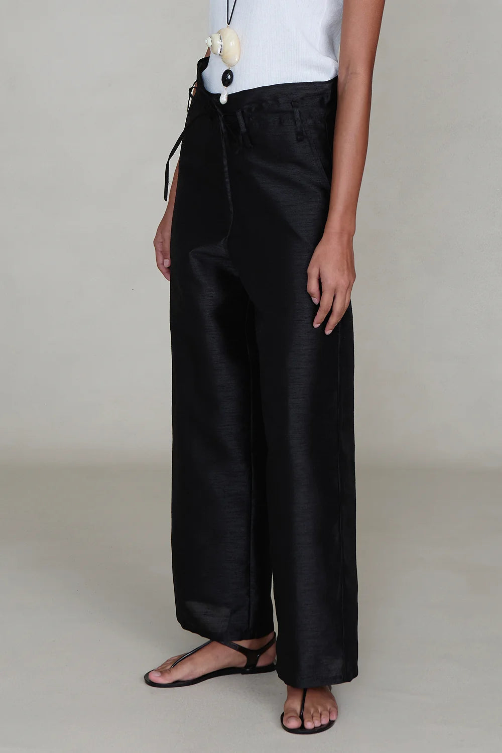 Black Dupioni Straight Leg Pant