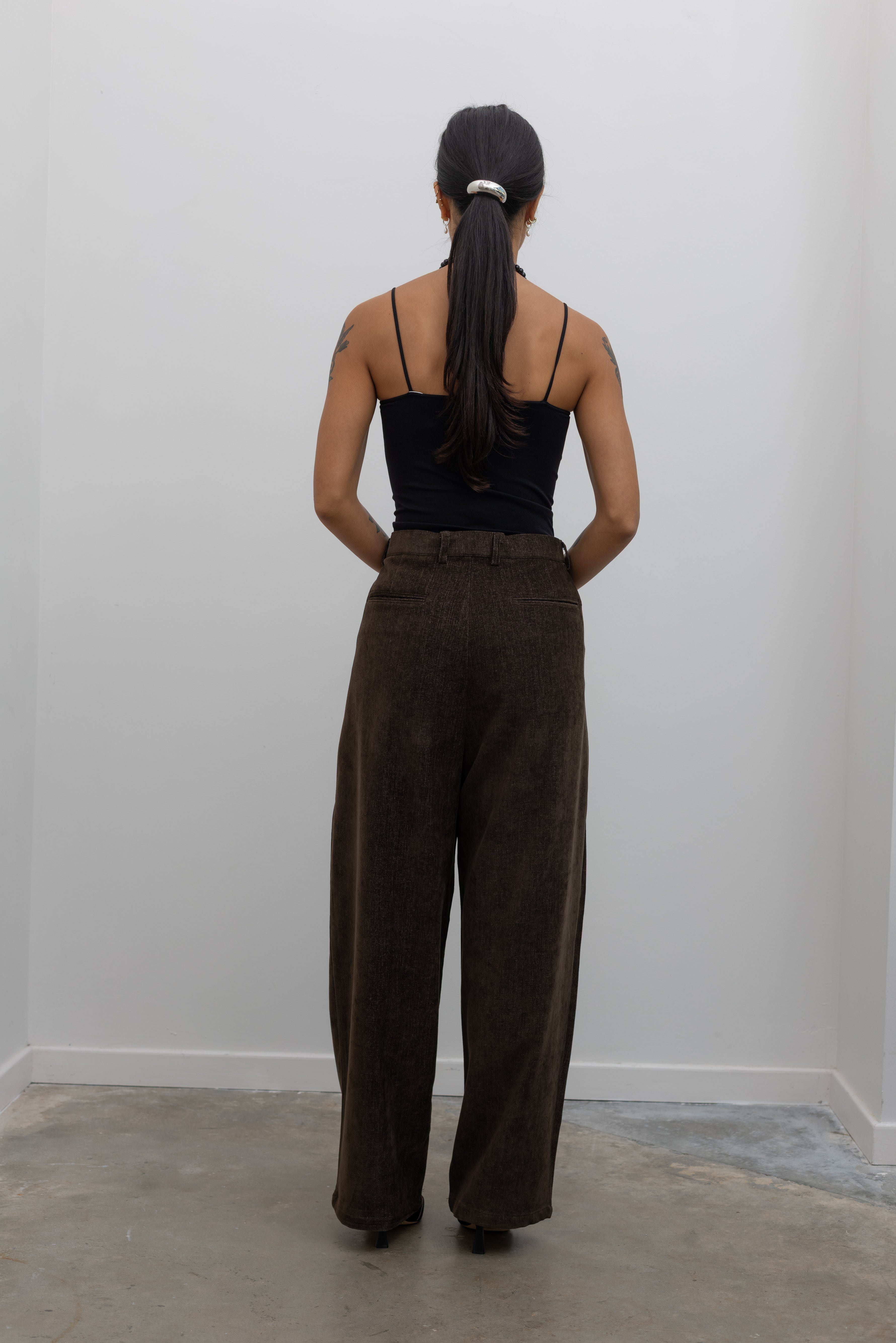 Brown Balloon Leg Tailored Pants